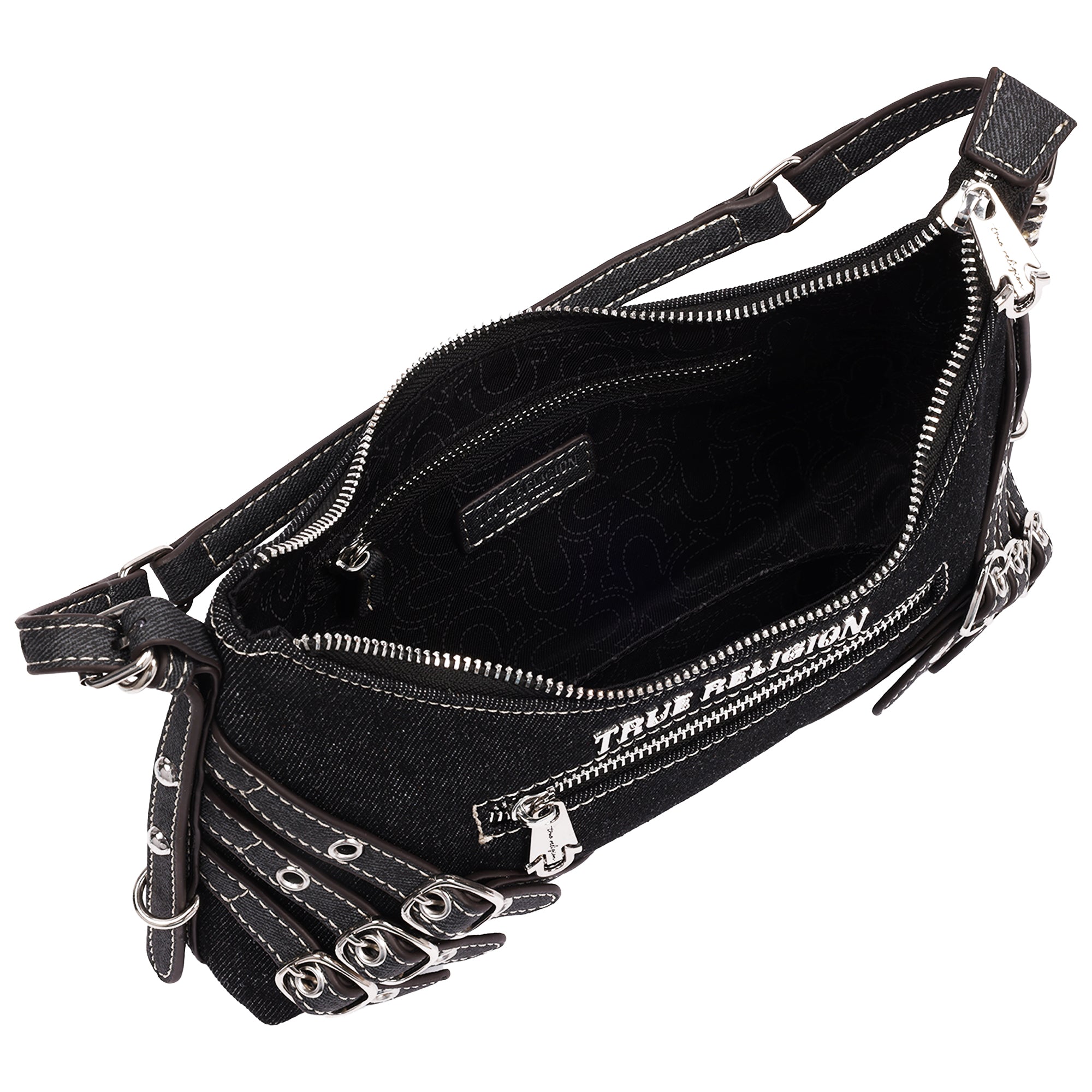 True Religion Triple Straps Denim Shoulder Bag
