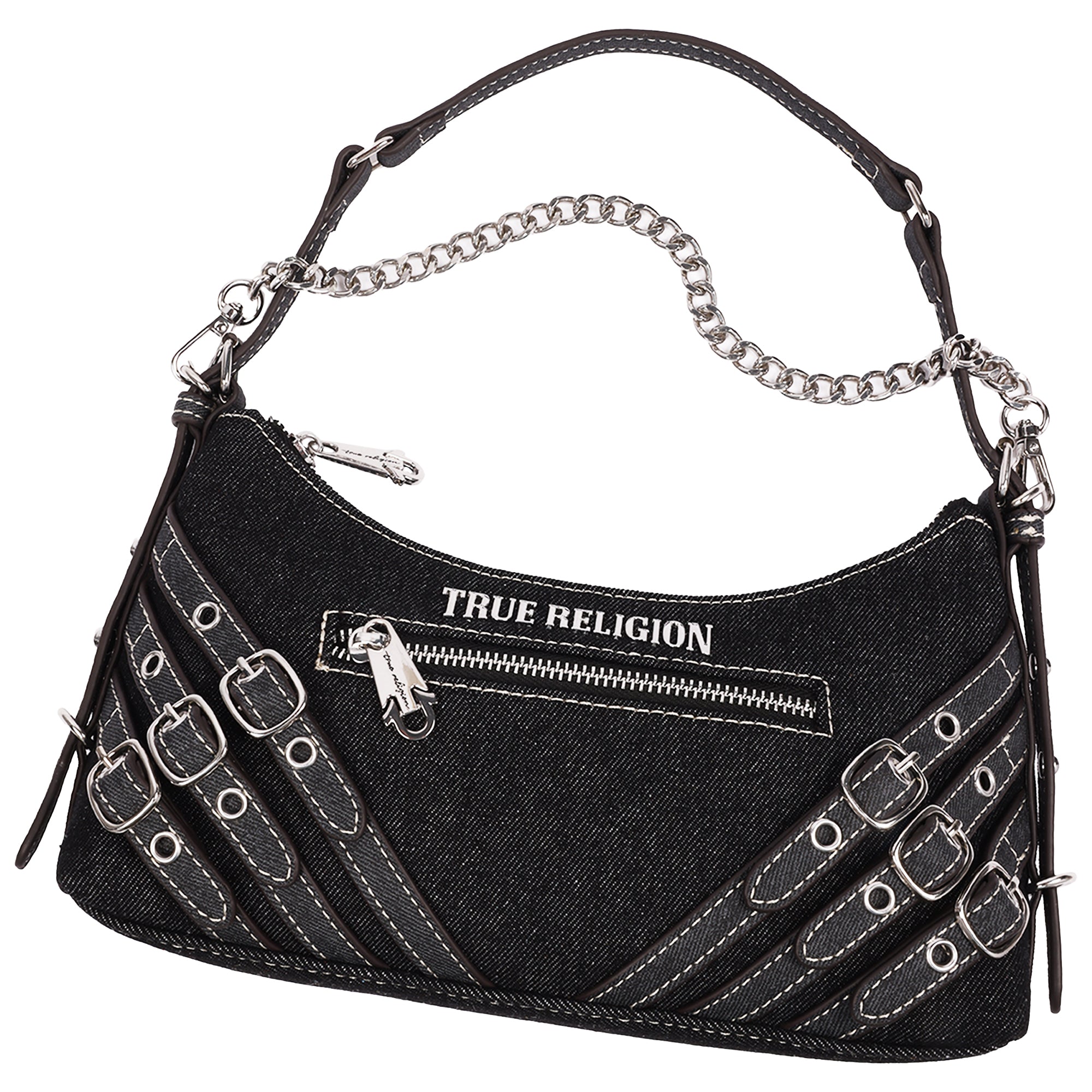 True Religion Triple Straps Denim Shoulder Bag
