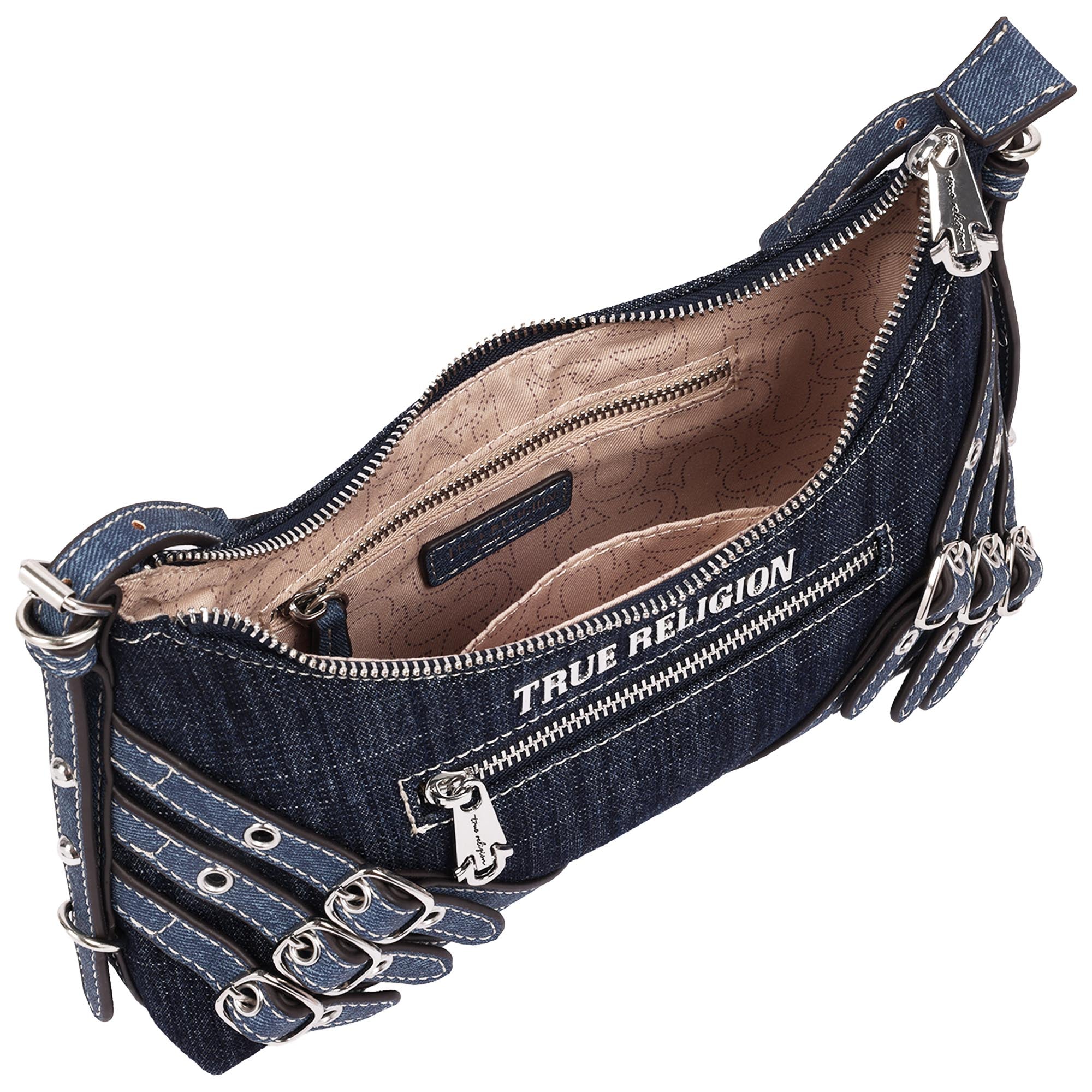 True Religion Triple Straps Denim Shoulder Bag