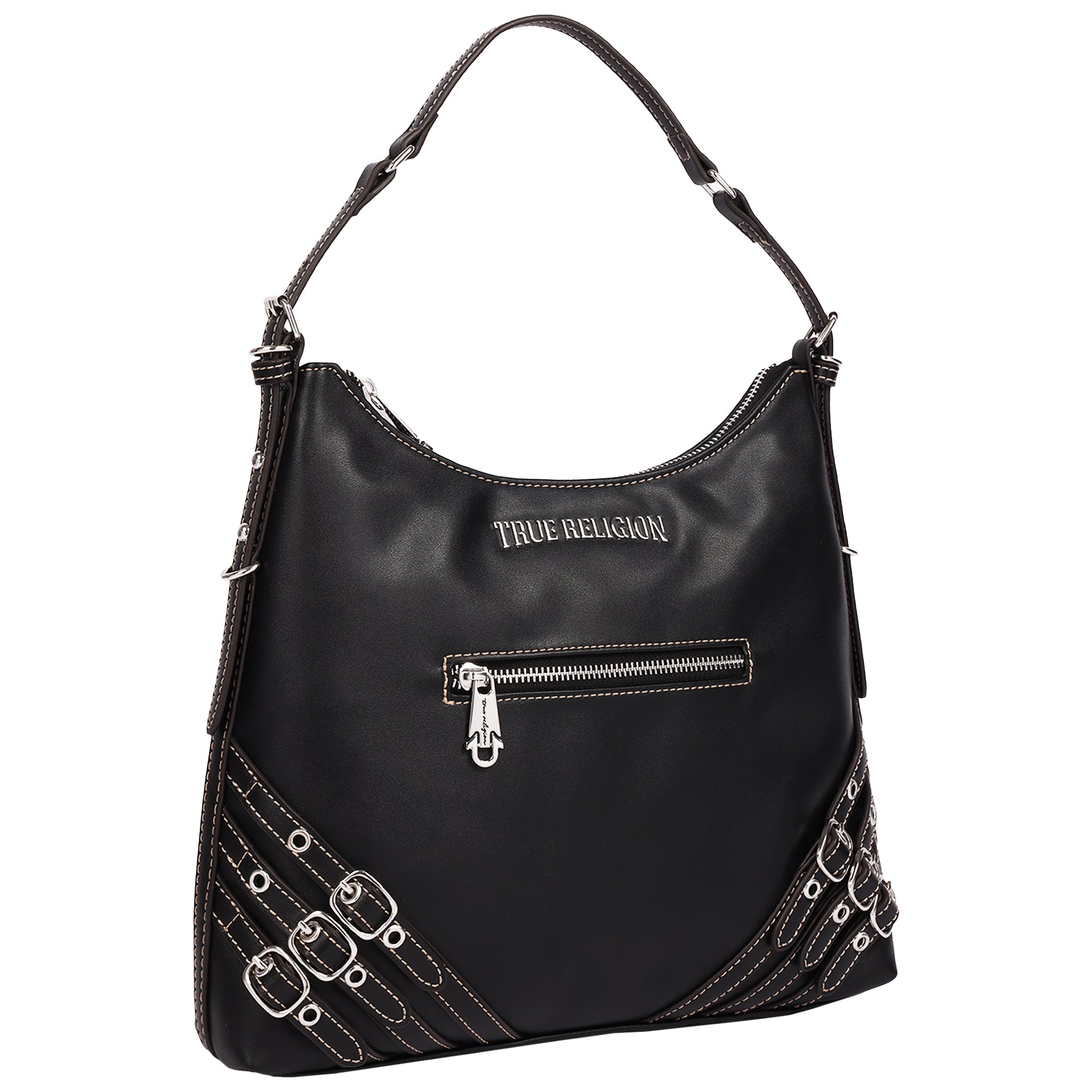 True Religion Triple Straps Large PU Hobo Bag