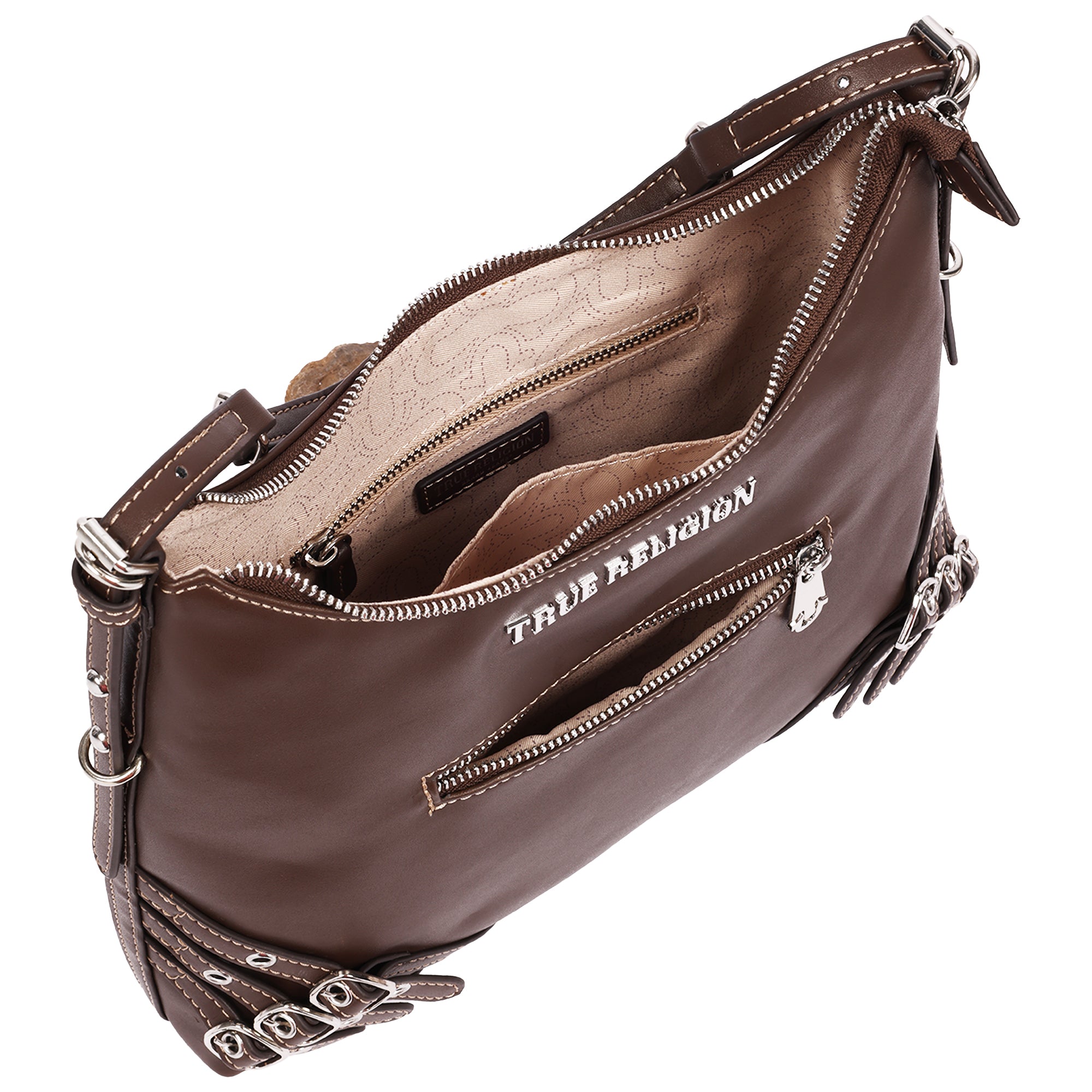 True Religion Triple Straps Large PU Hobo Bag
