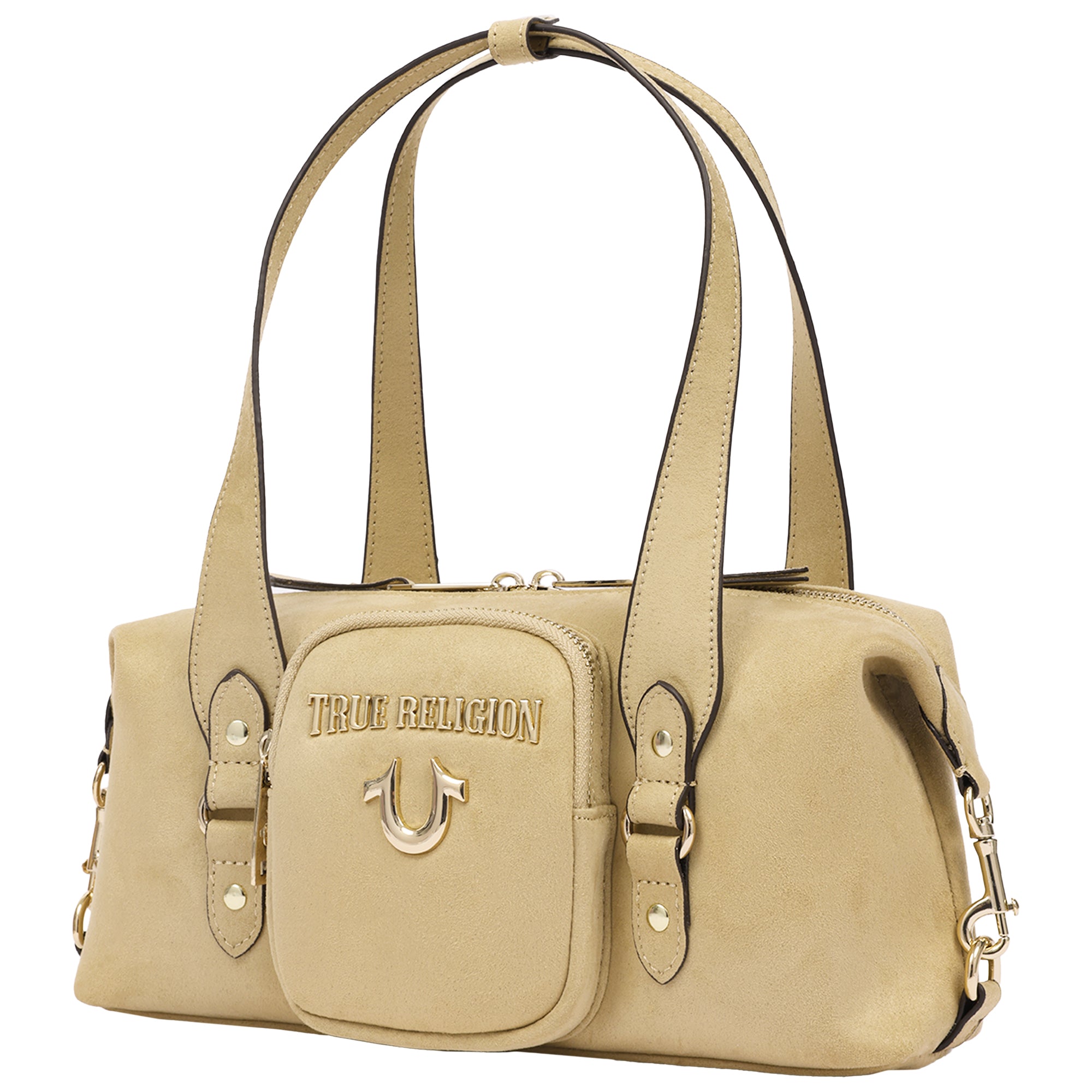 True Religion East/West Suede Polyurethane Horseshoe Satchel Bag