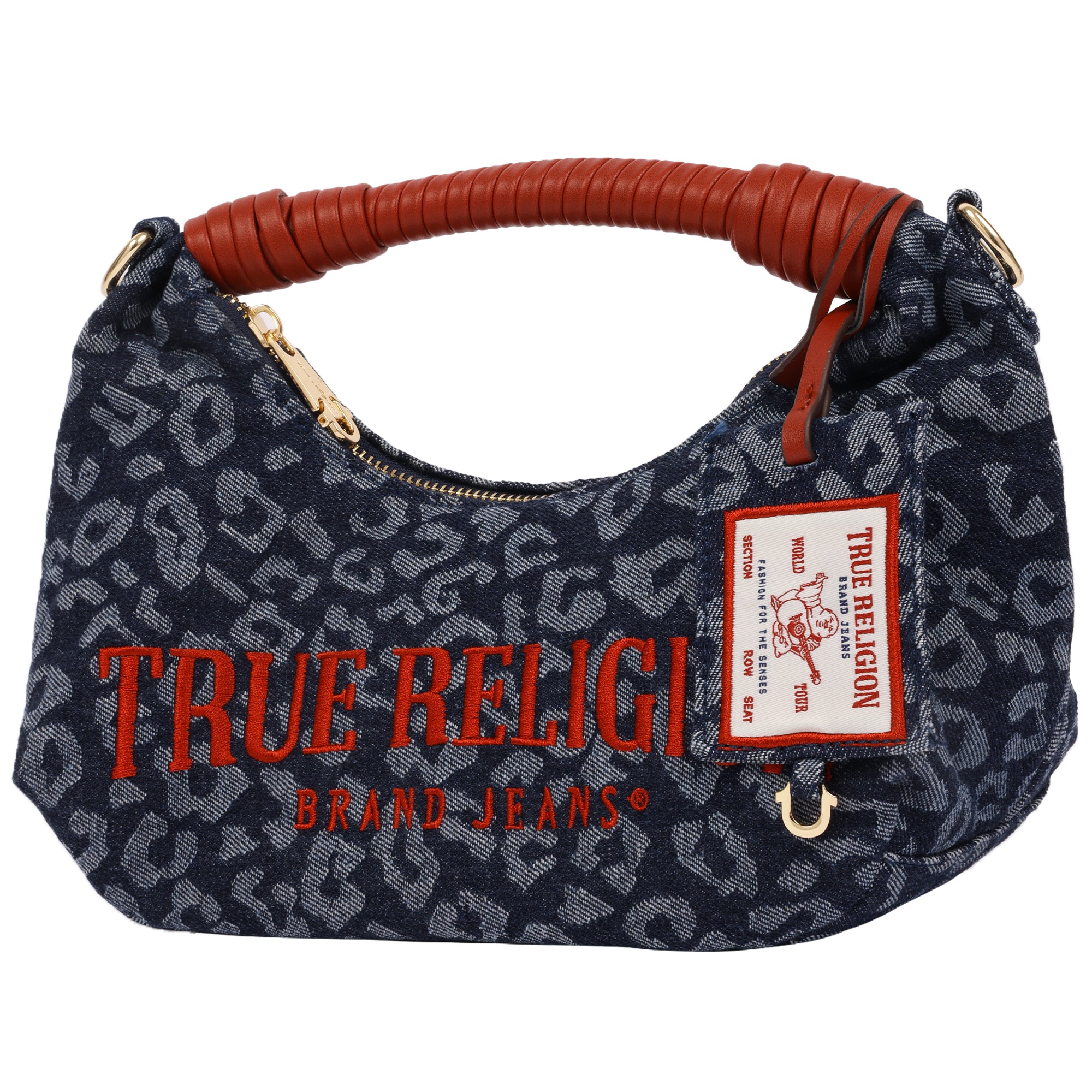 True Religion Leopard Denim Rounded Hobo Bag
