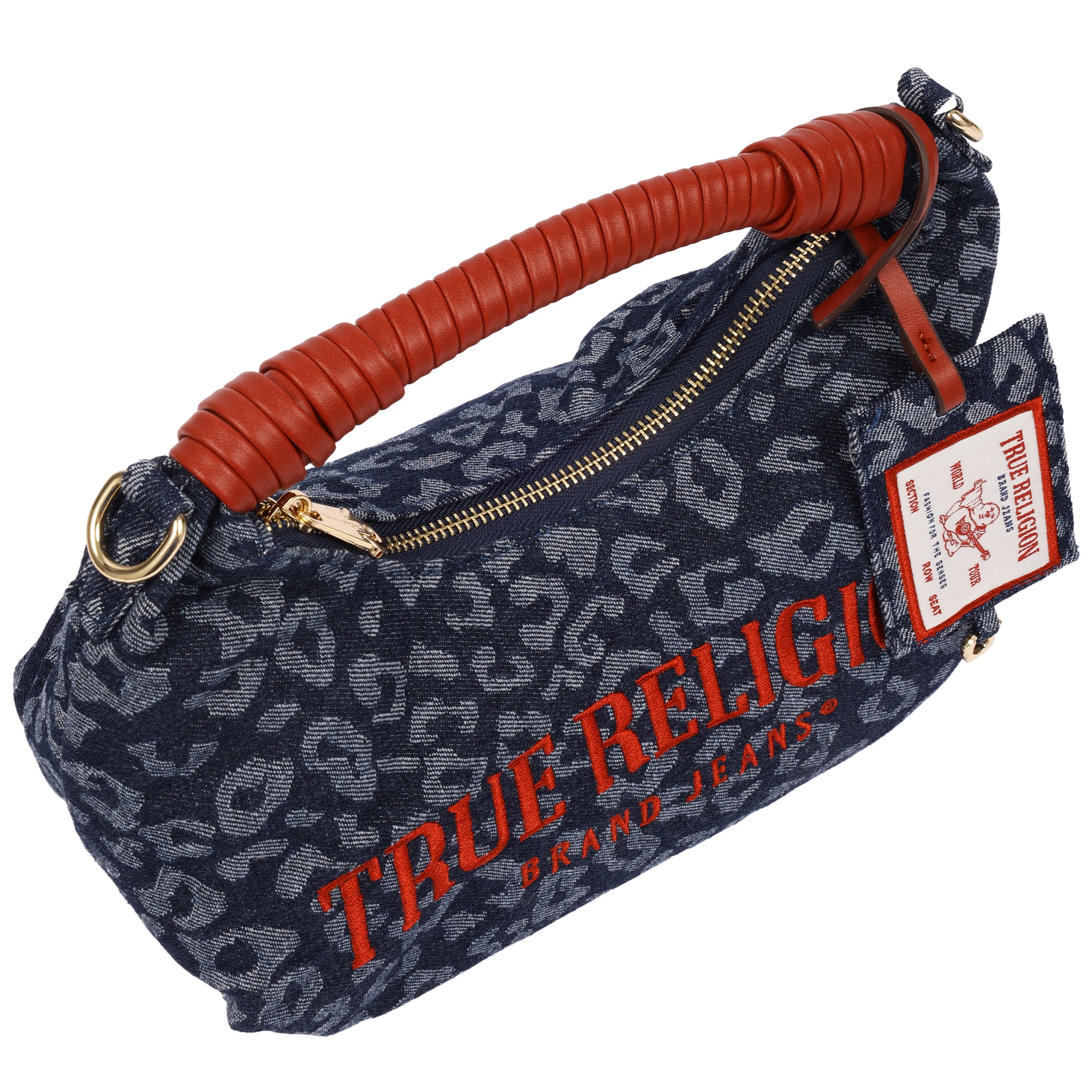 True Religion Leopard Denim Rounded Hobo Bag