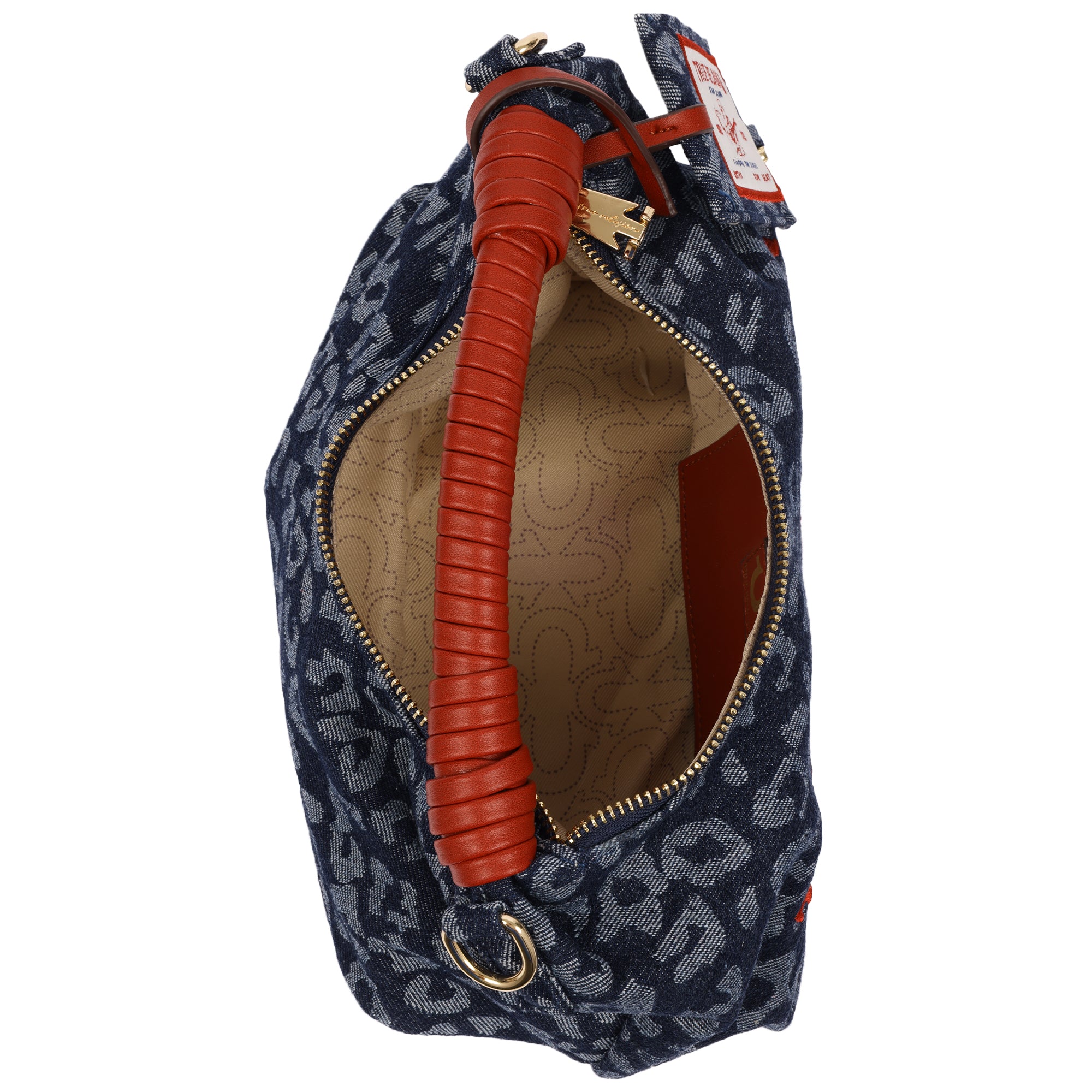 True Religion Leopard Denim Rounded Hobo Bag