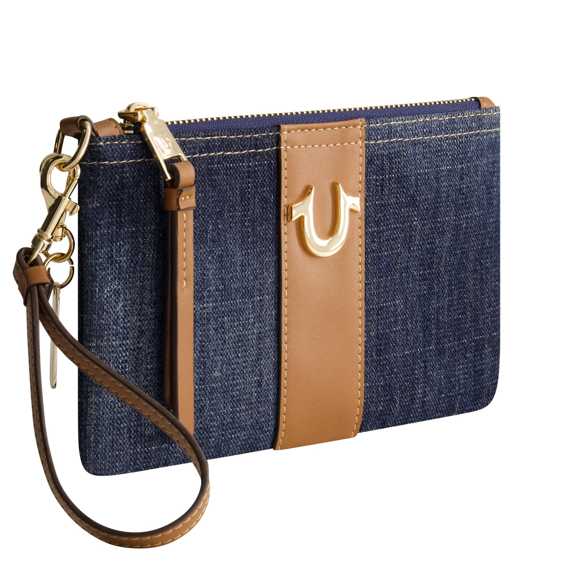 True Religion Horseshoe Denim Wristlet Pouch, DARK DENIM