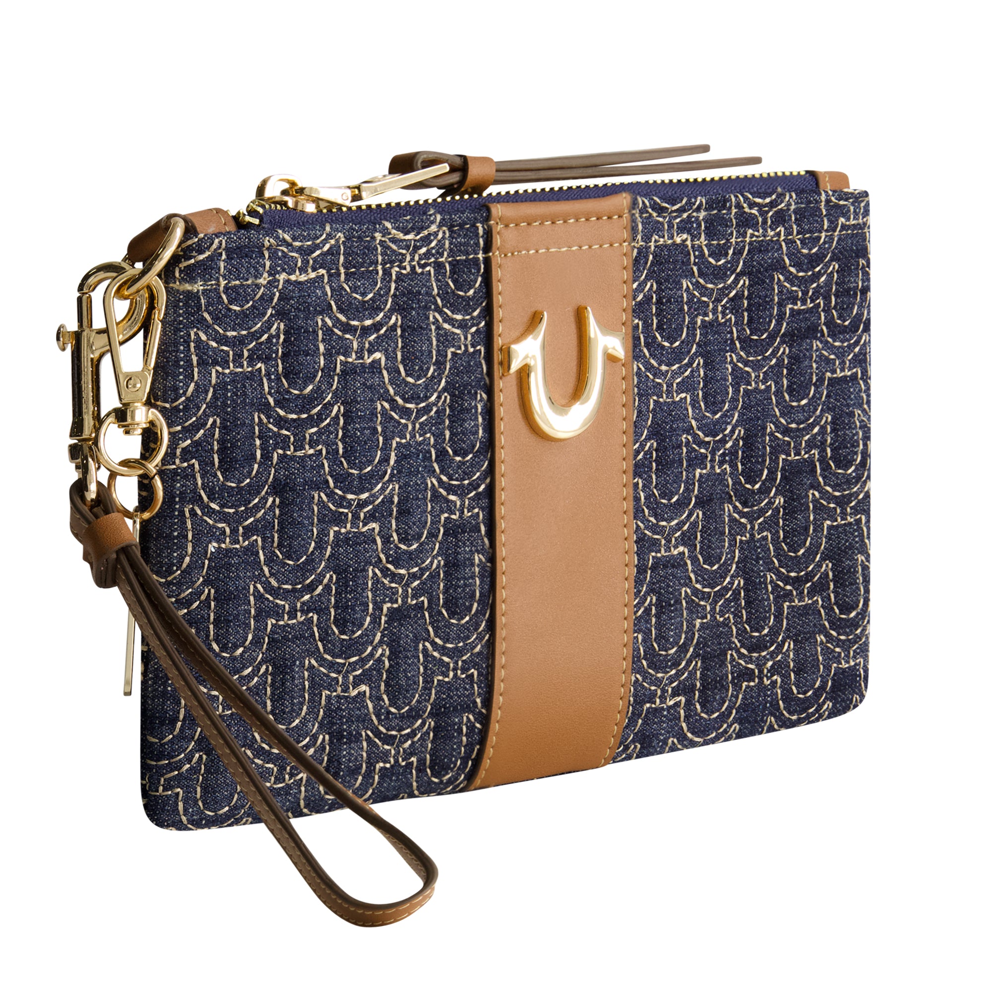 True Religion Quilted Horseshoe Wristlet Pouch, DARK DENIM