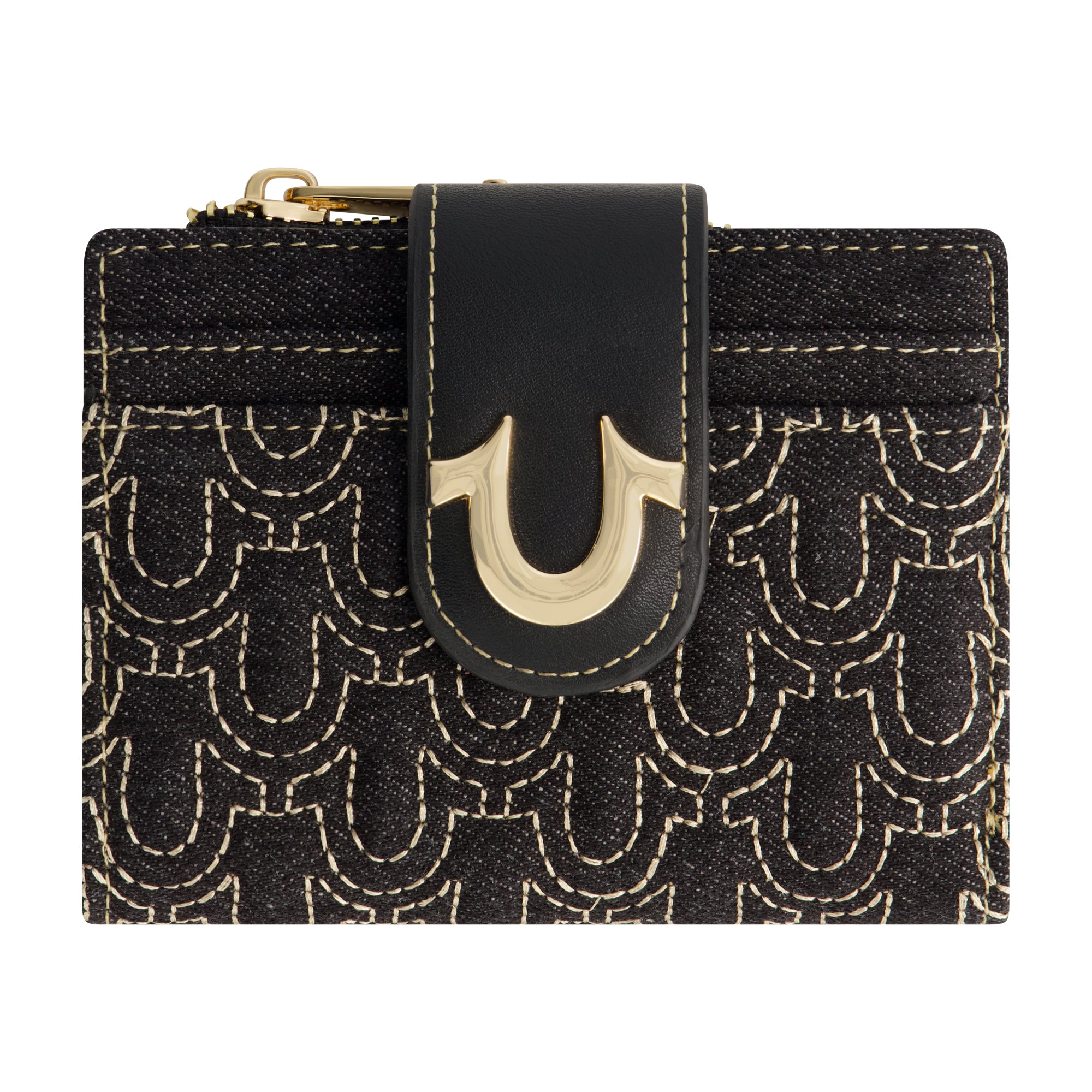 True Religion Horseshoe Quilted Small Wallet, BLACK