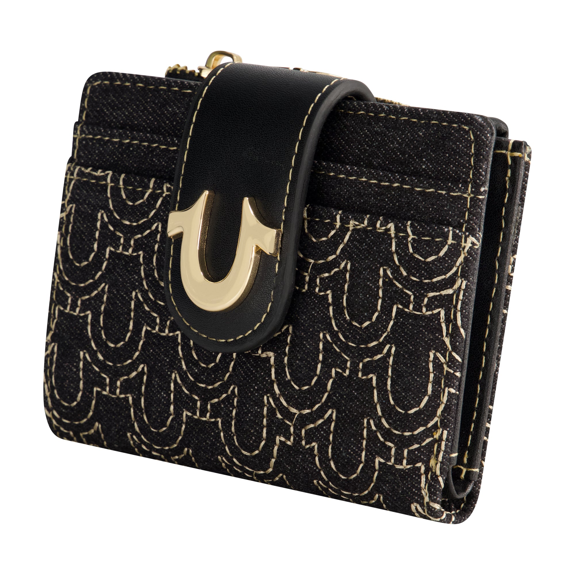 True Religion Horseshoe Quilted Small Wallet, BLACK