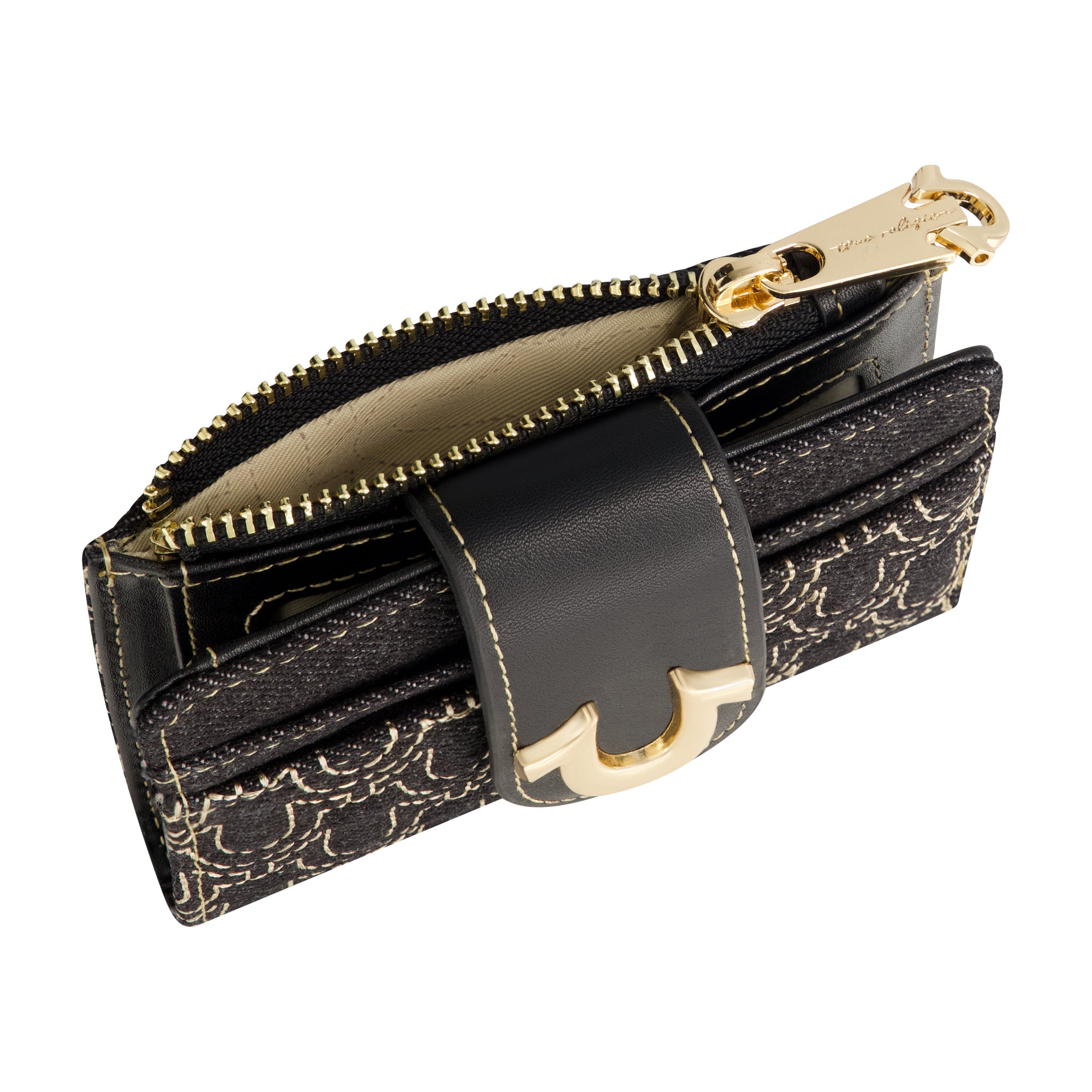 True Religion Horseshoe Quilted Small Wallet, BLACK
