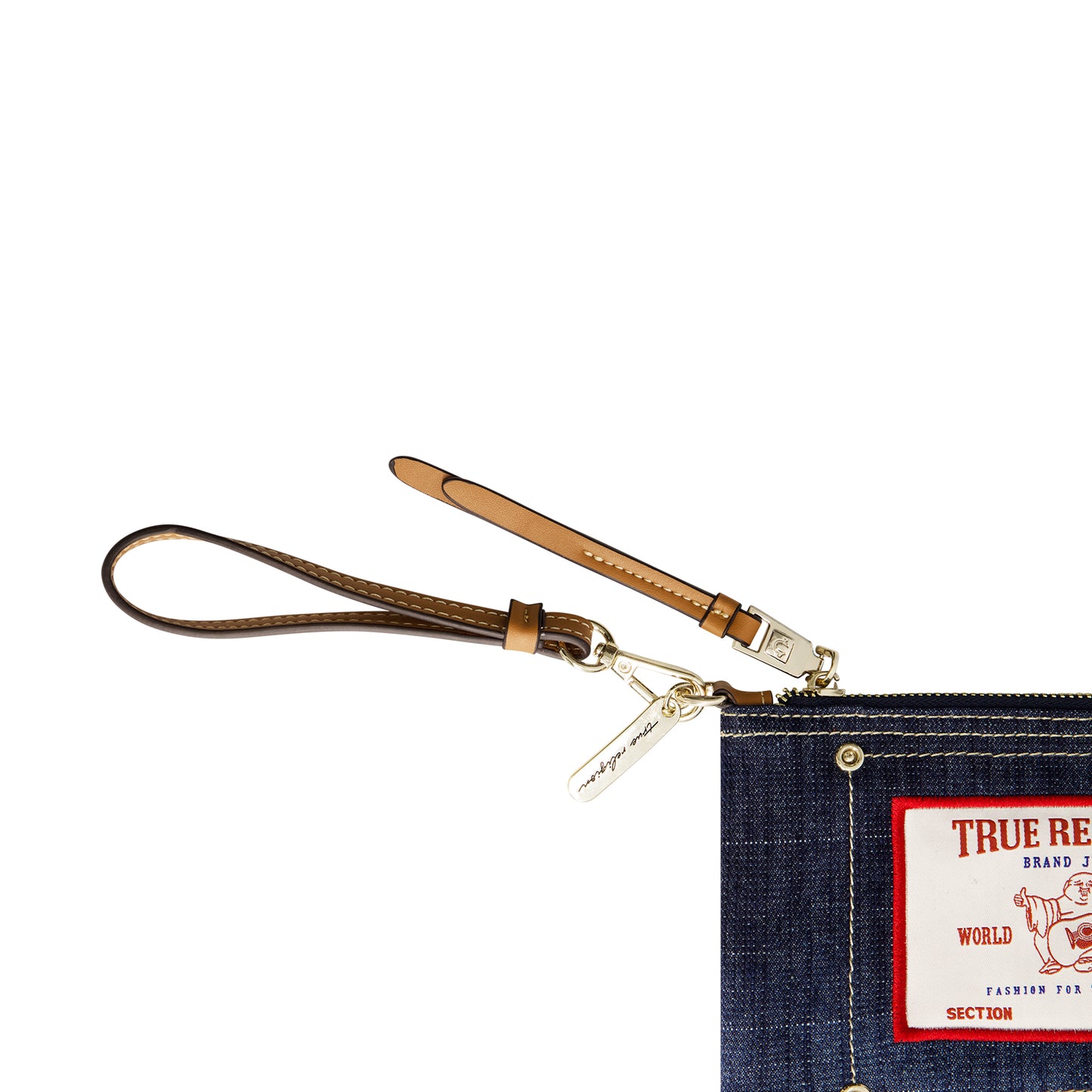 True Religion Buddha Patch Denim Wristlet, DARK DENIM