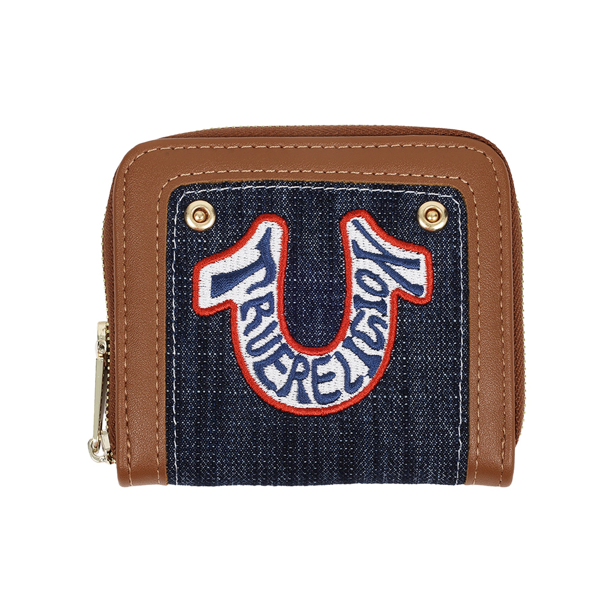 True Religion Retro Horseshoe Small Denim Zip-Around Wallet