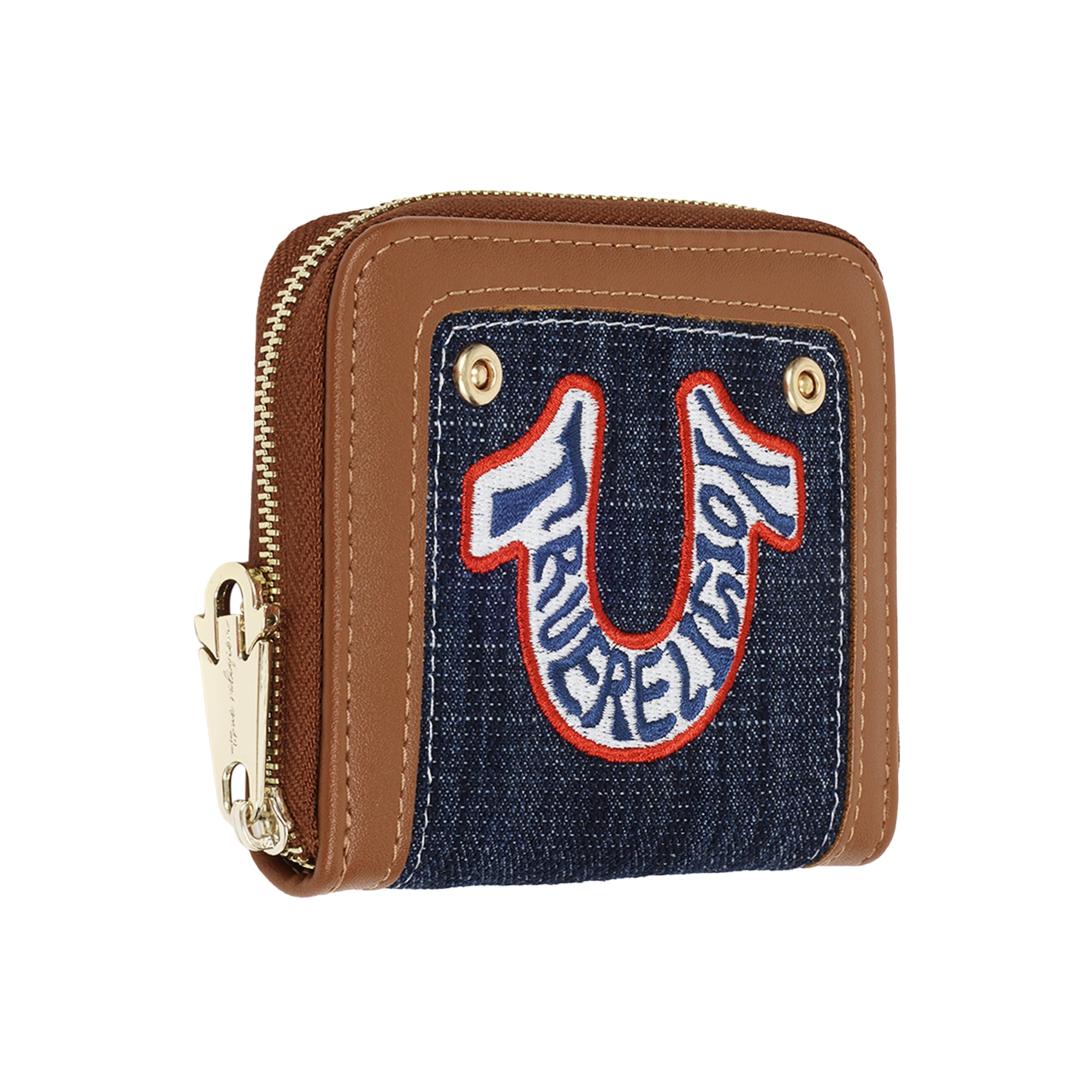 True Religion Retro Horseshoe Small Denim Zip-Around Wallet