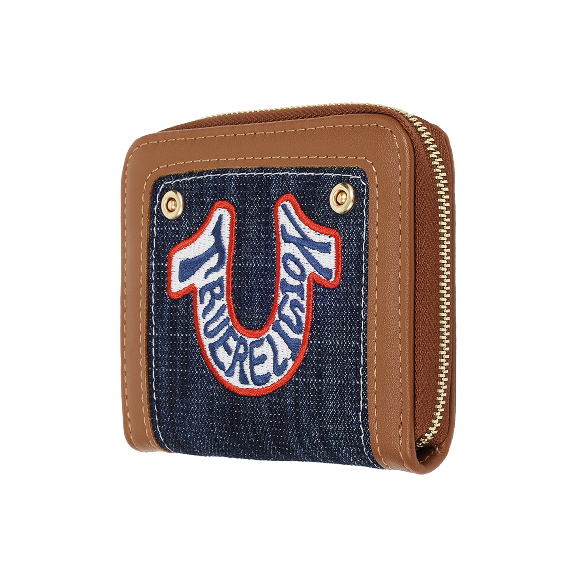 True Religion Retro Horseshoe Small Denim Zip-Around Wallet