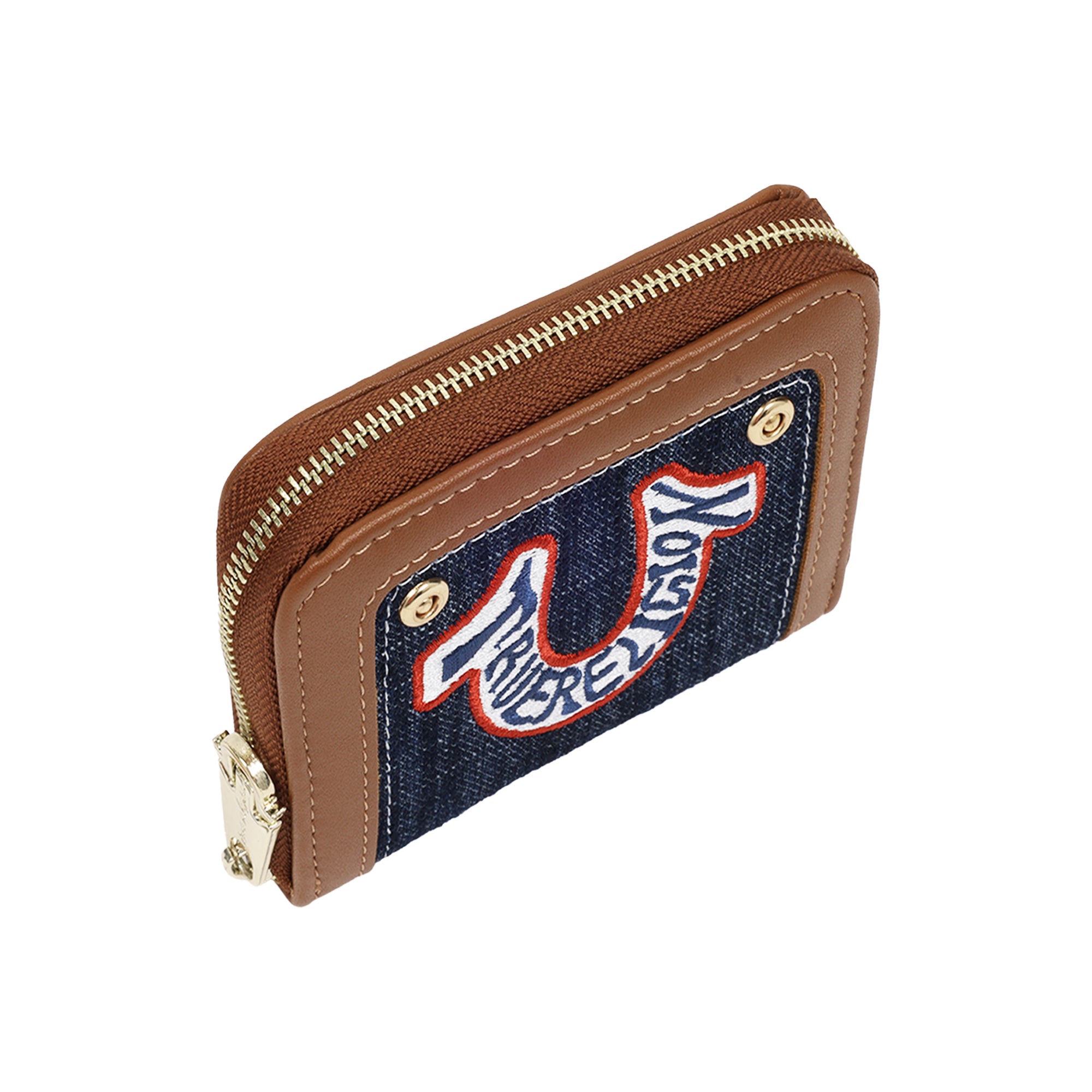 True Religion Retro Horseshoe Small Denim Zip-Around Wallet