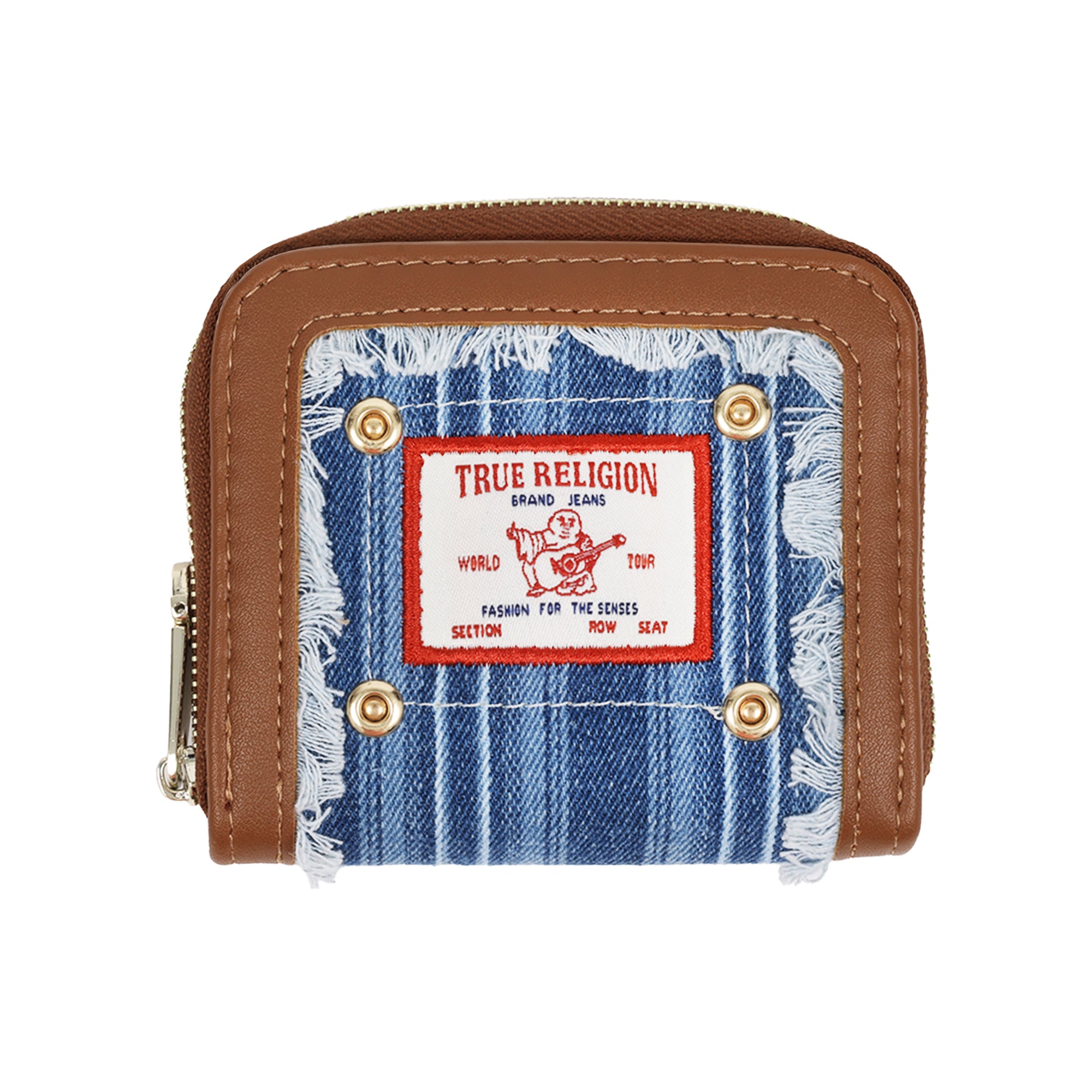 True Religion Frayed Thin Stripe Small Zip-Around Wallet