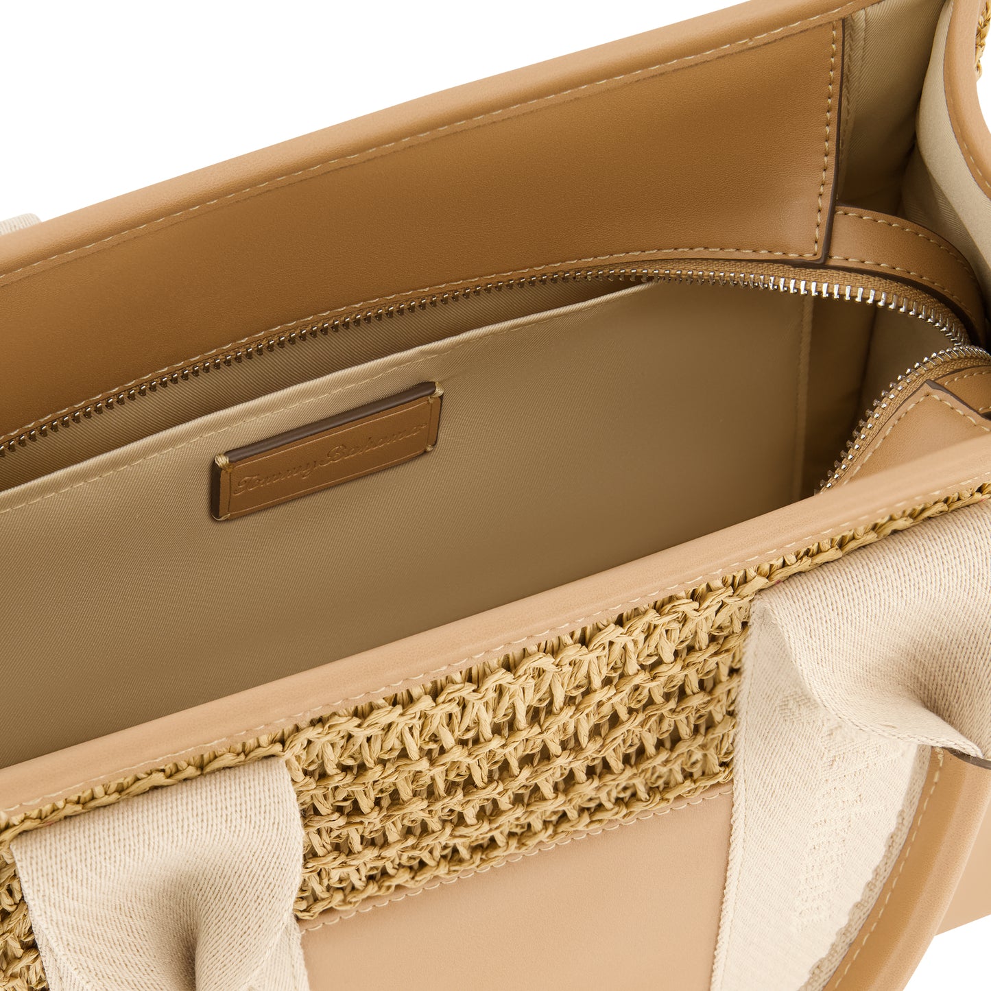 Tommy Bahama Raffia/PU Logo Webbing Modern Tote, TAN