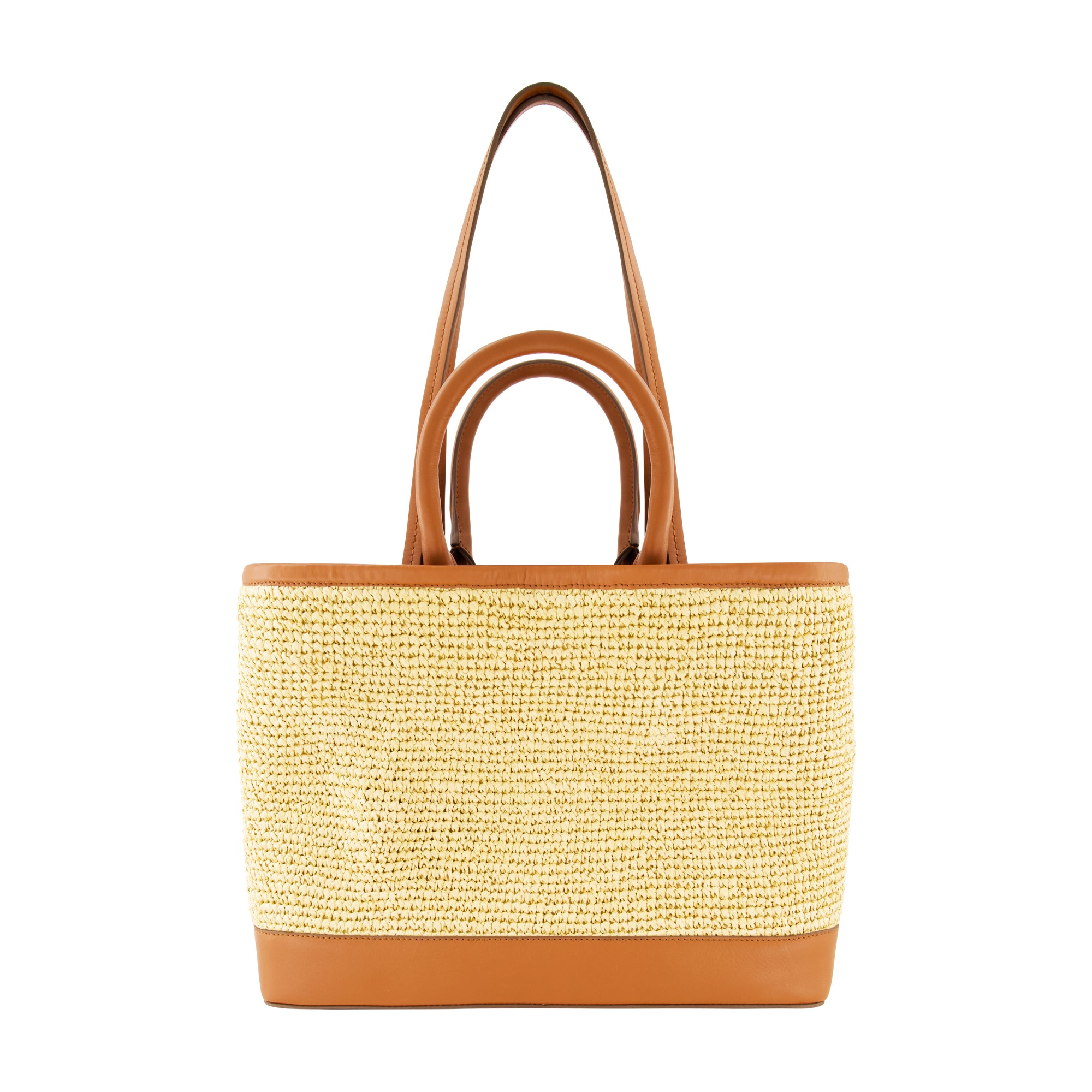 Tommy Bahama Leather Trim Raffia Tote With Pouch, Tan/Brown