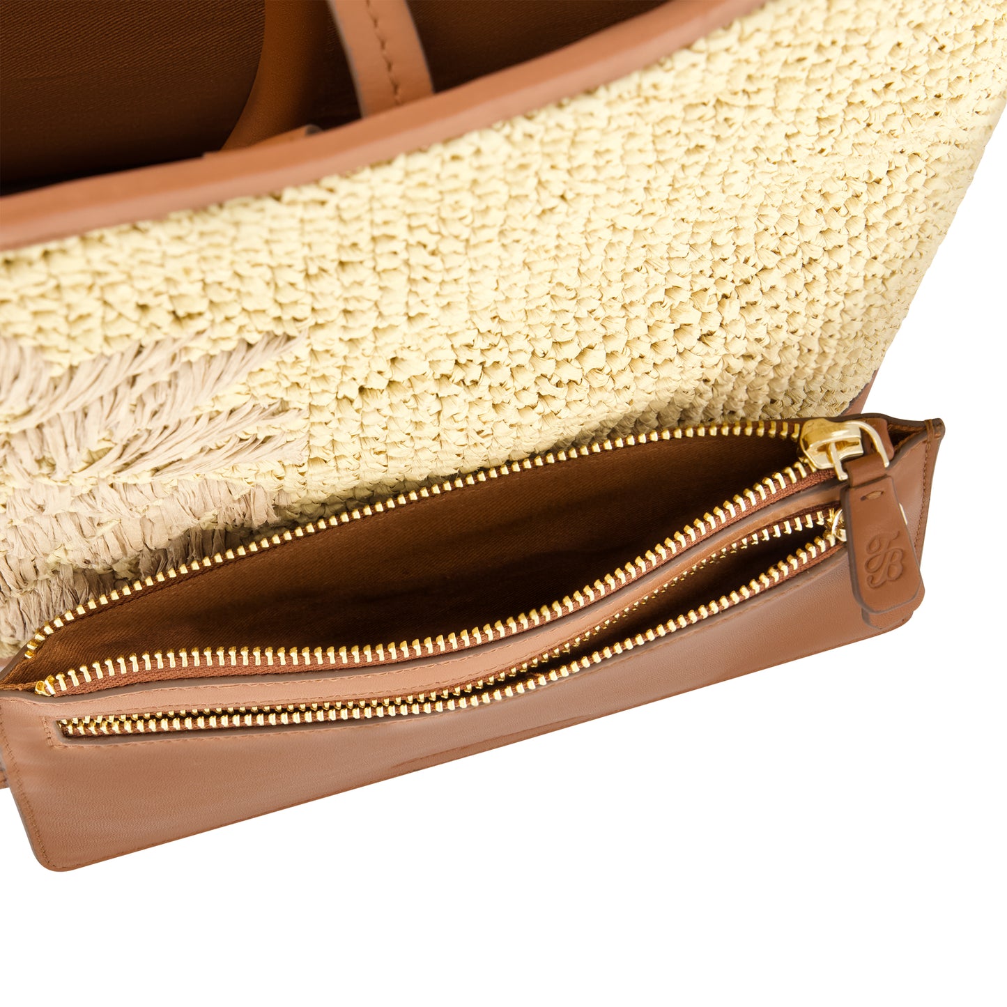 Tommy Bahama Leather Trim Raffia Tote With Pouch, Tan/Brown