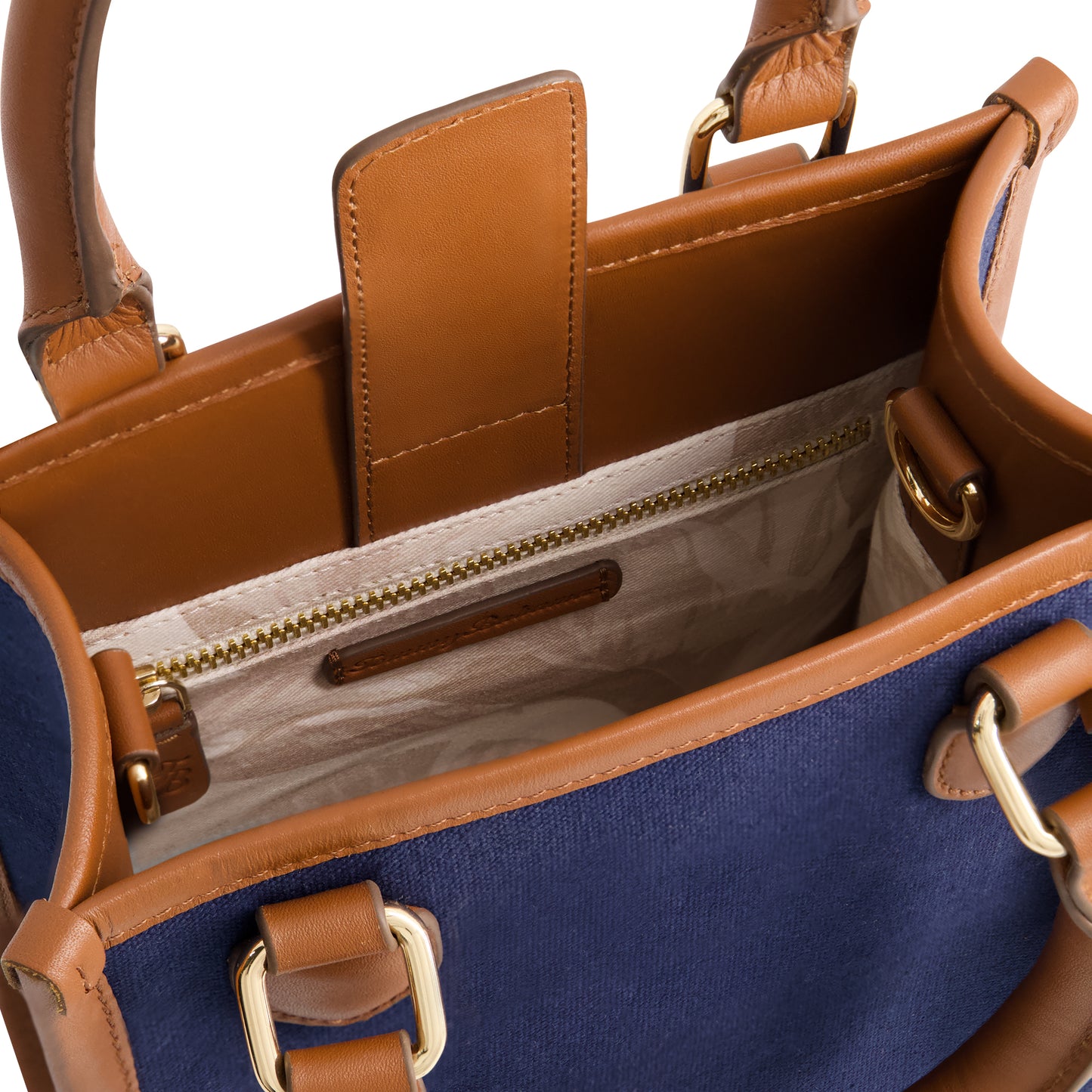 Tommy Bahama Solid Canvas North South Tote With Leather Trim, Navy/Tan