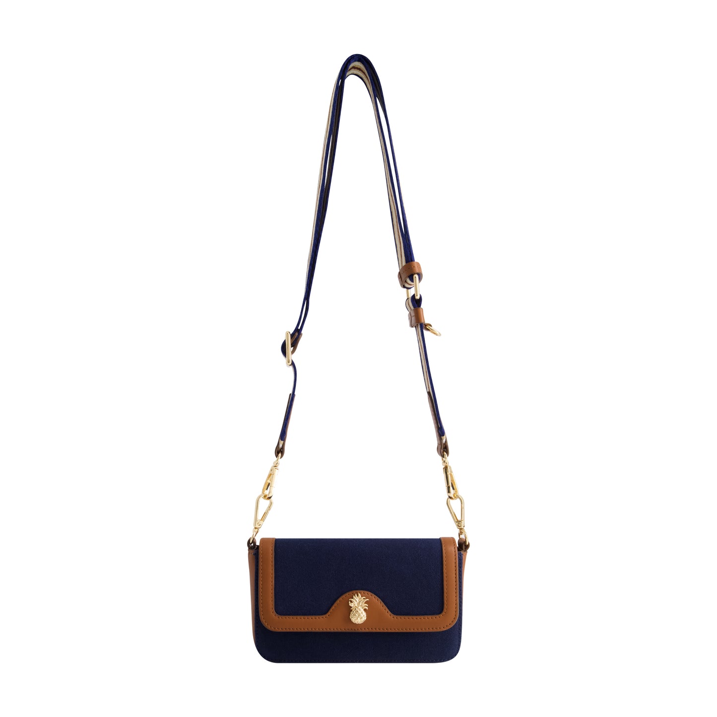 Tommy Bahama Leather Trim Solid Canvis Double Crossbody, Navy/Tan