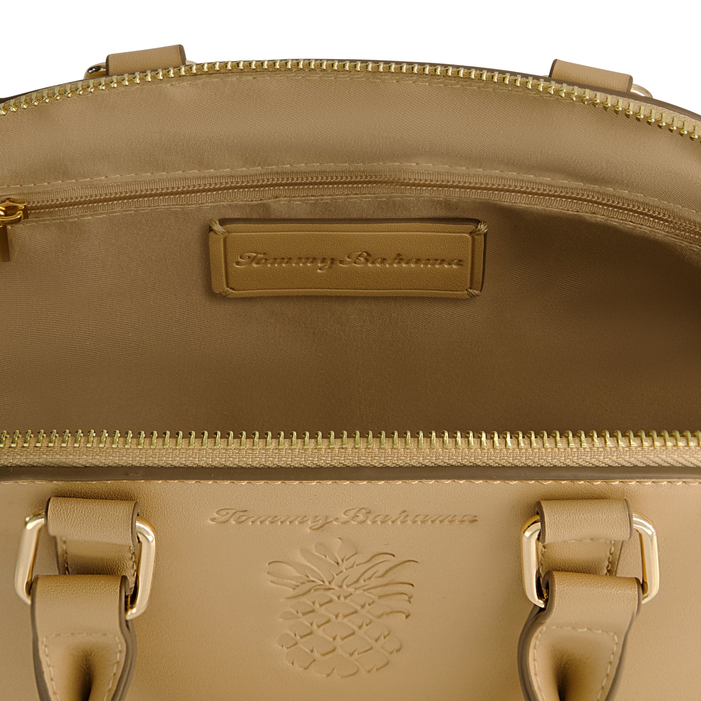 Tommy Bahama Large Satchel with Debossed Logo and Straw Accents, TAN
