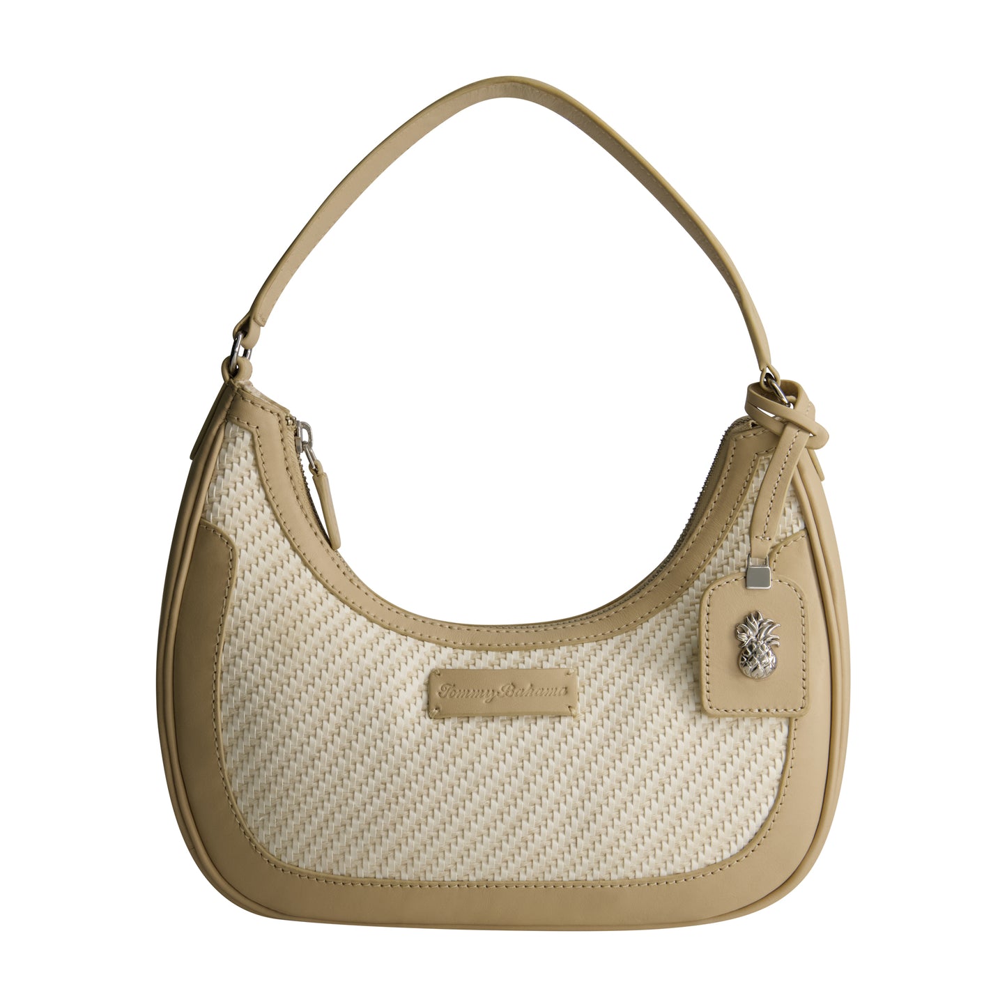 Tommy Bahama Soft Woven Zip-Top Hobo, TAN/WHITE