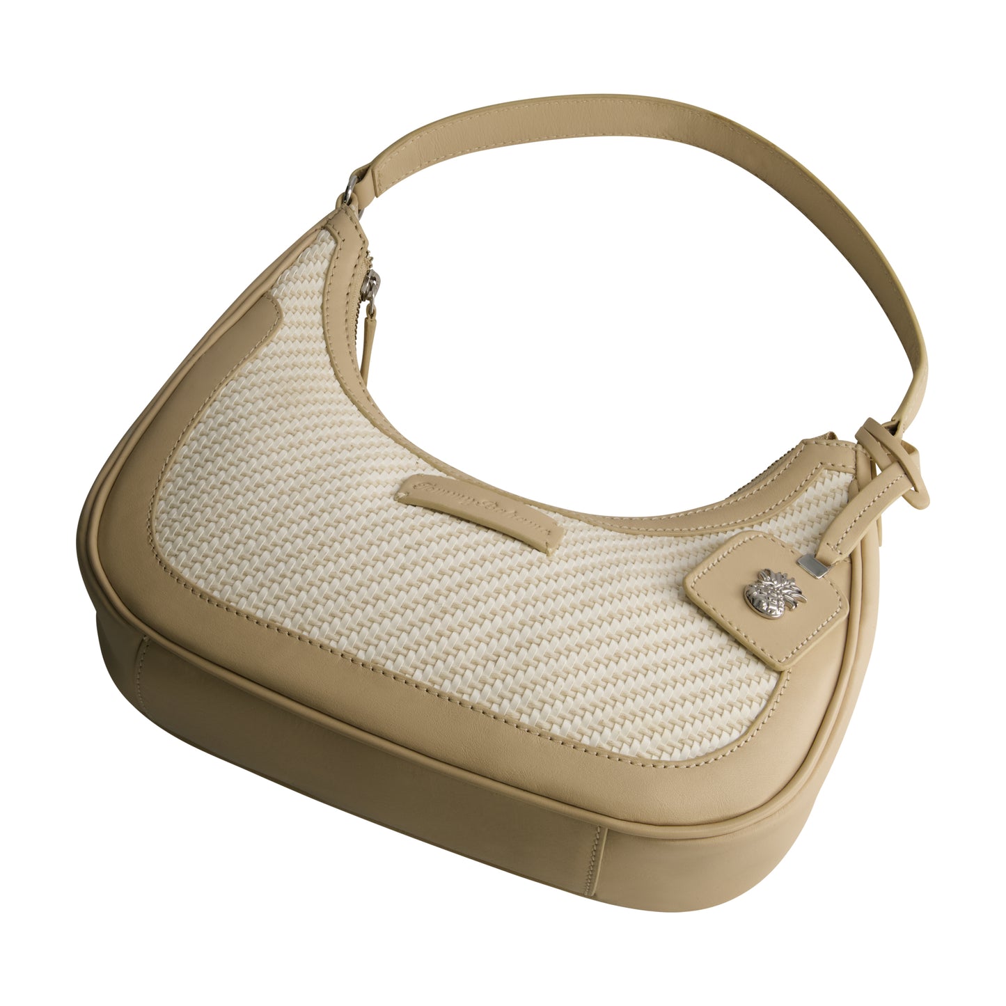 Tommy Bahama Soft Woven Zip-Top Hobo, TAN/WHITE