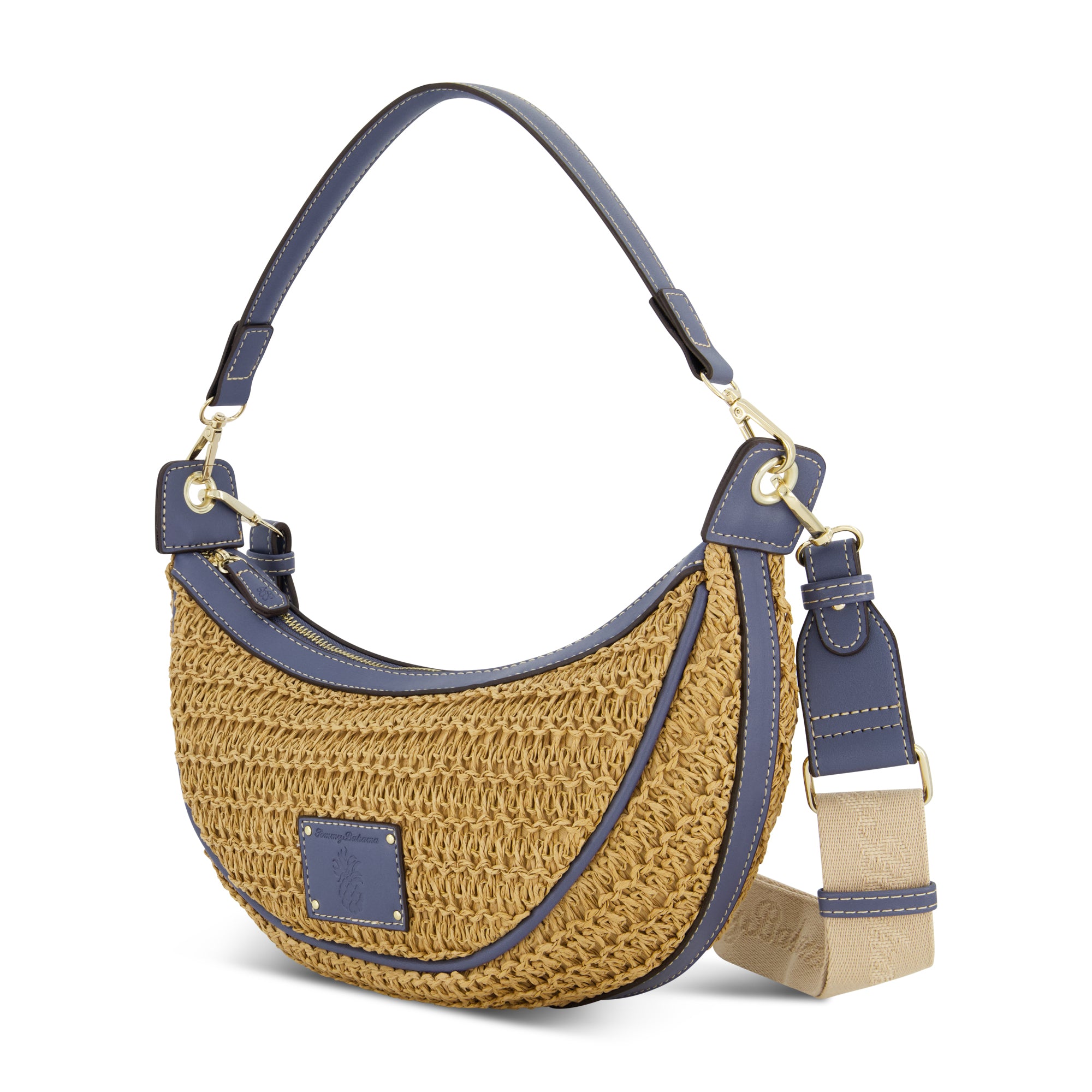 Tommy Bahama Raffia Crescent Hobo Bag, NAVY