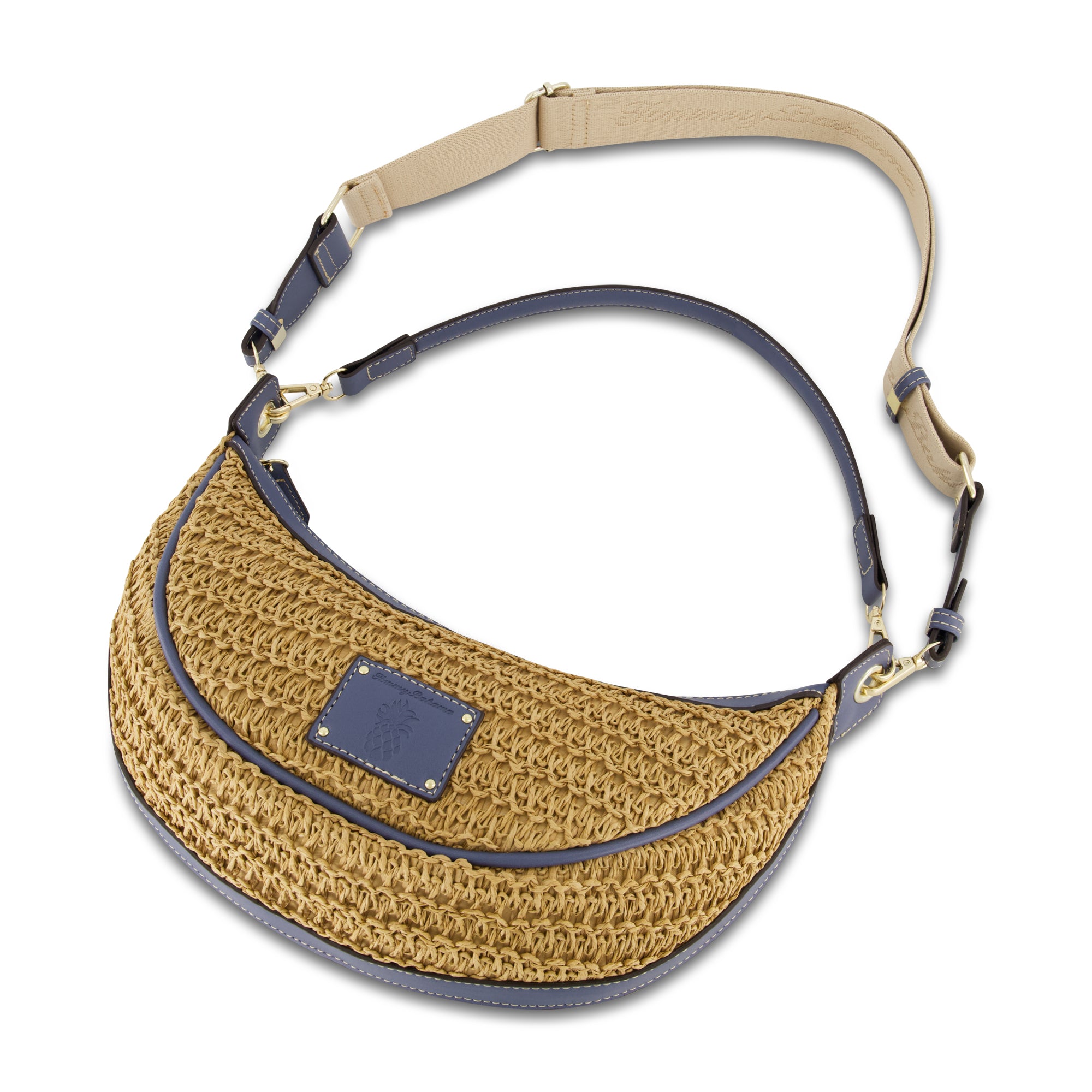 Tommy Bahama Raffia Crescent Hobo Bag, NAVY