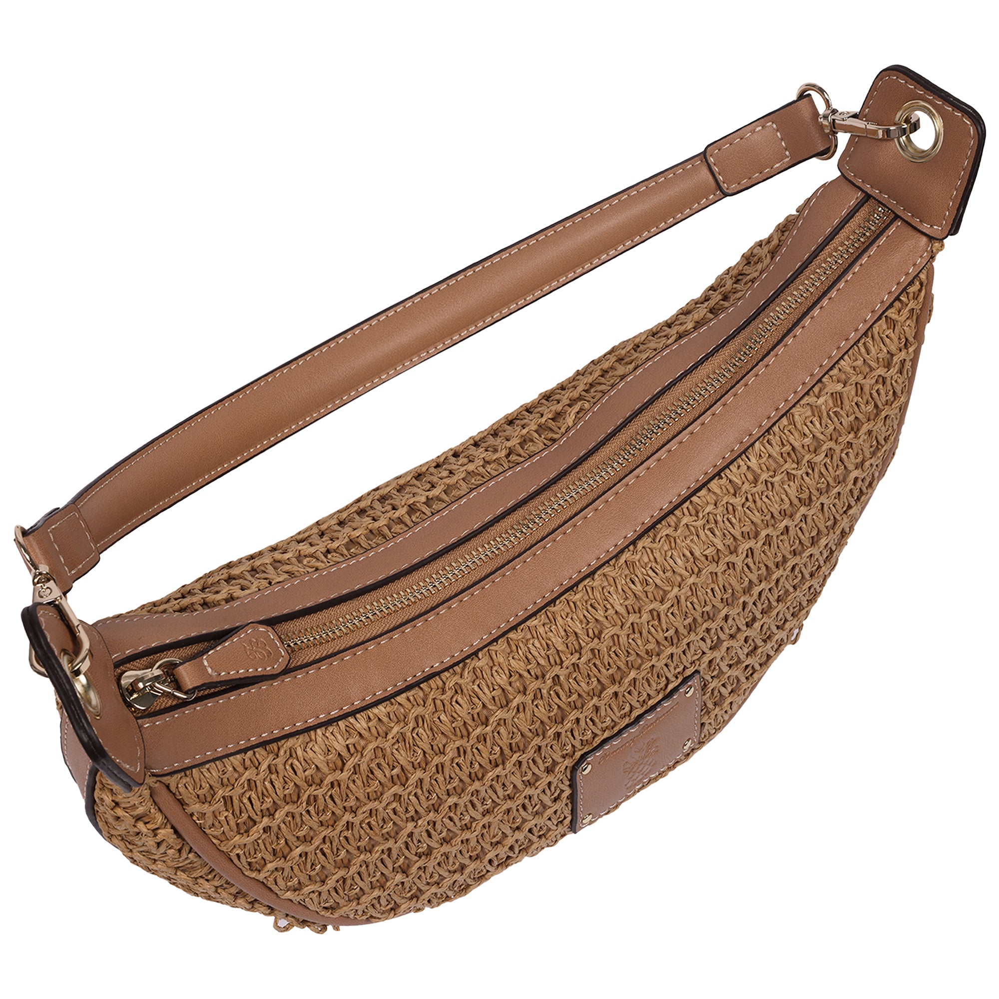 Tommy Bahama Raffia Crescent Hobo Bag, TAN