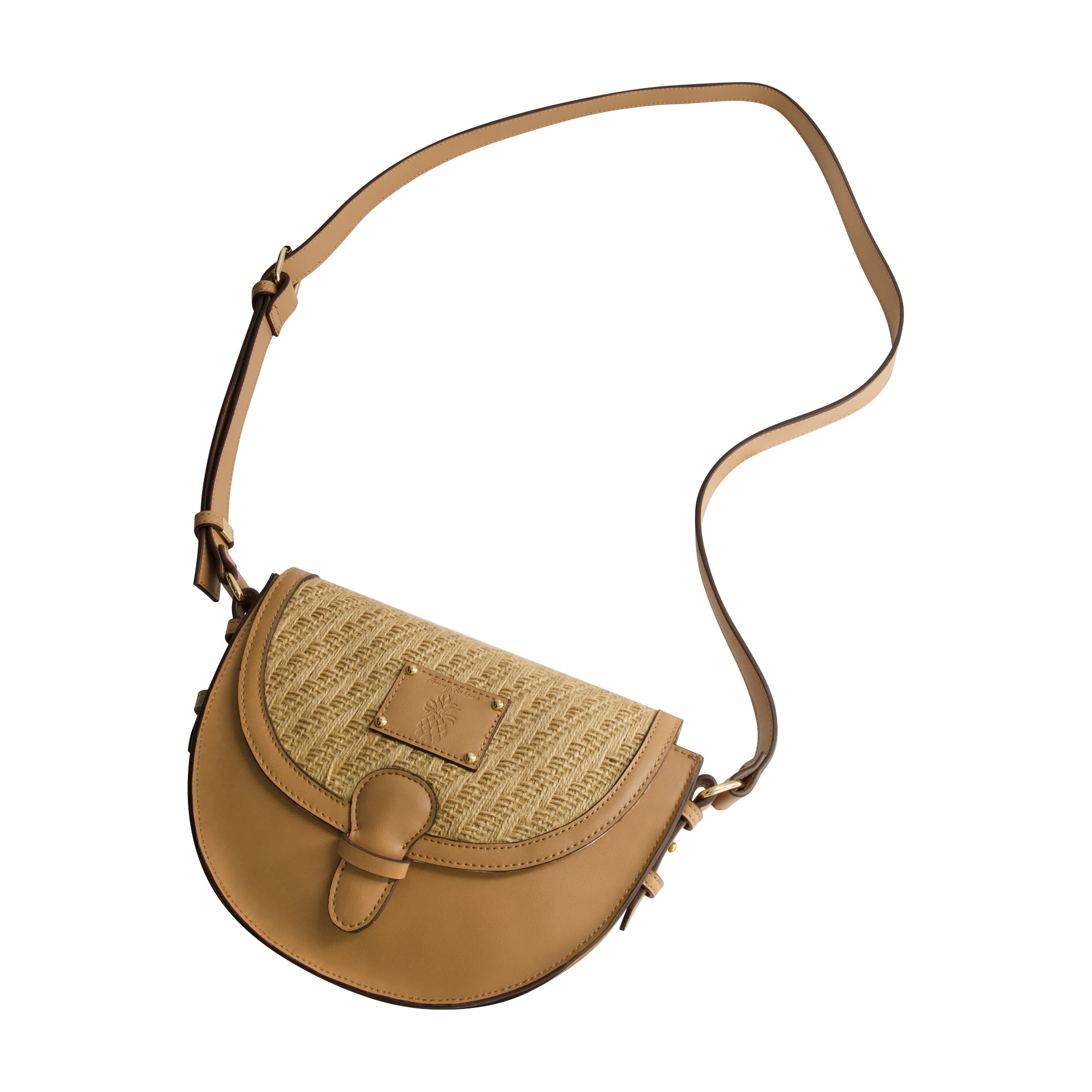 Tommy Bahama Raffia/PU Crossbody Flap Bag, TAN