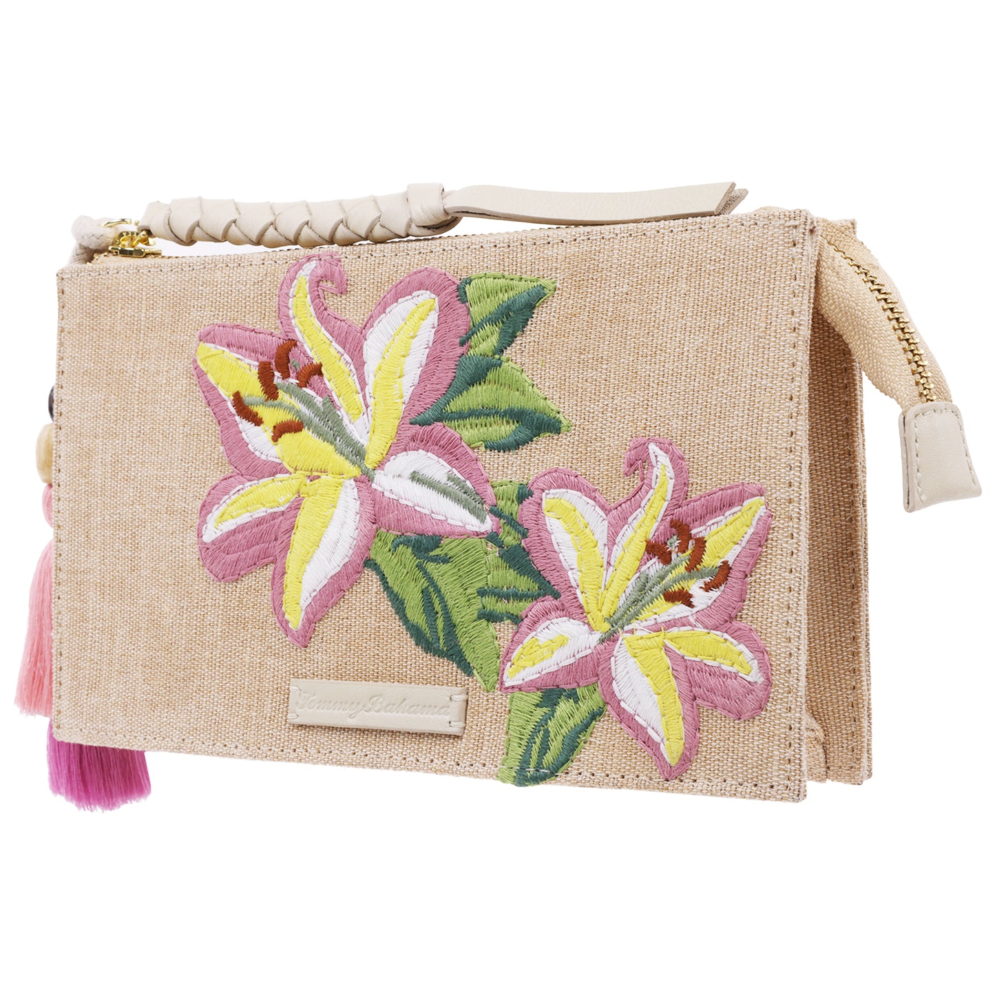Tommy Bahama Zip Top Embroidered Floral Clutch