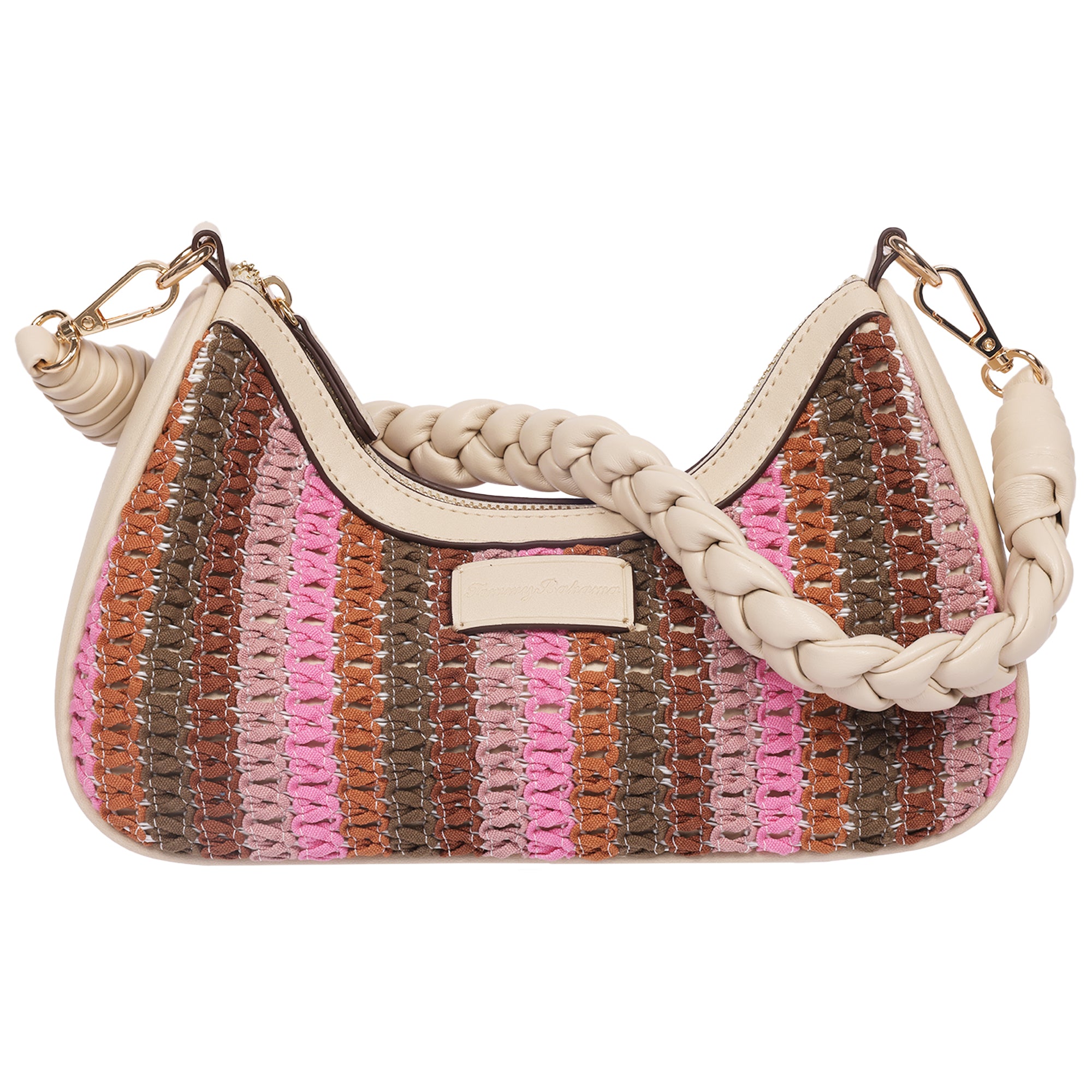 Tommy Bahama Woven Ribbon Zip Top Hobo Bag – Striped Woven Shoulder Bag with Braided Strap
