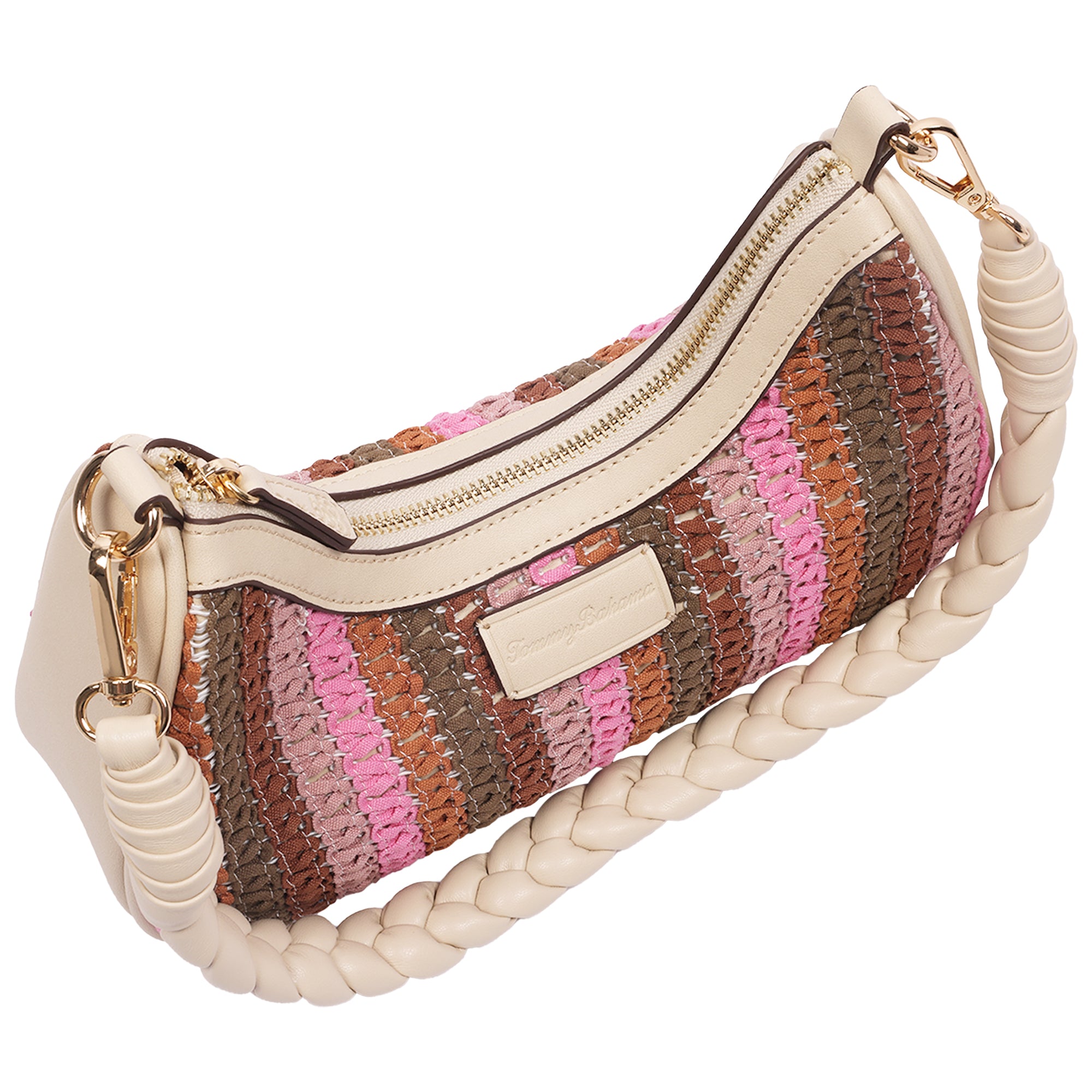 Tommy Bahama Woven Ribbon Zip Top Hobo Bag – Striped Woven Shoulder Bag with Braided Strap