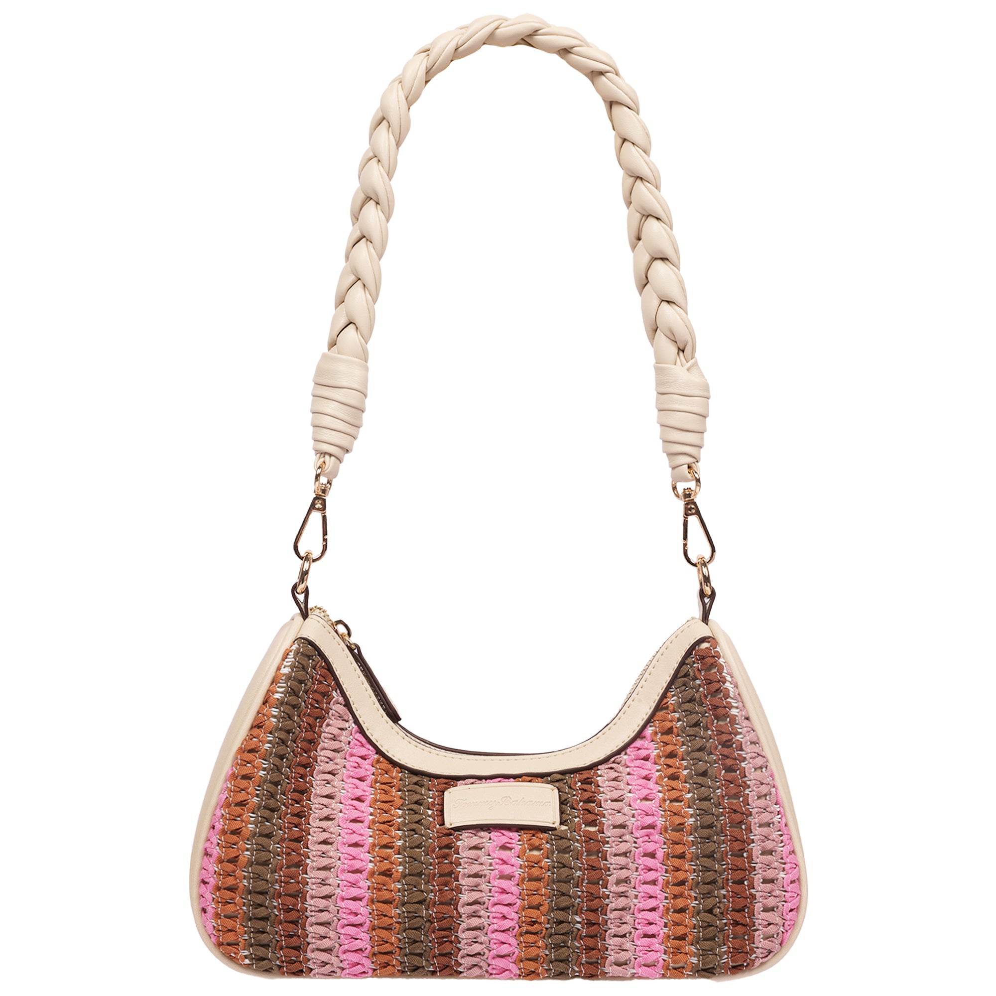 Tommy Bahama Woven Ribbon Zip Top Hobo Bag – Striped Woven Shoulder Bag with Braided Strap