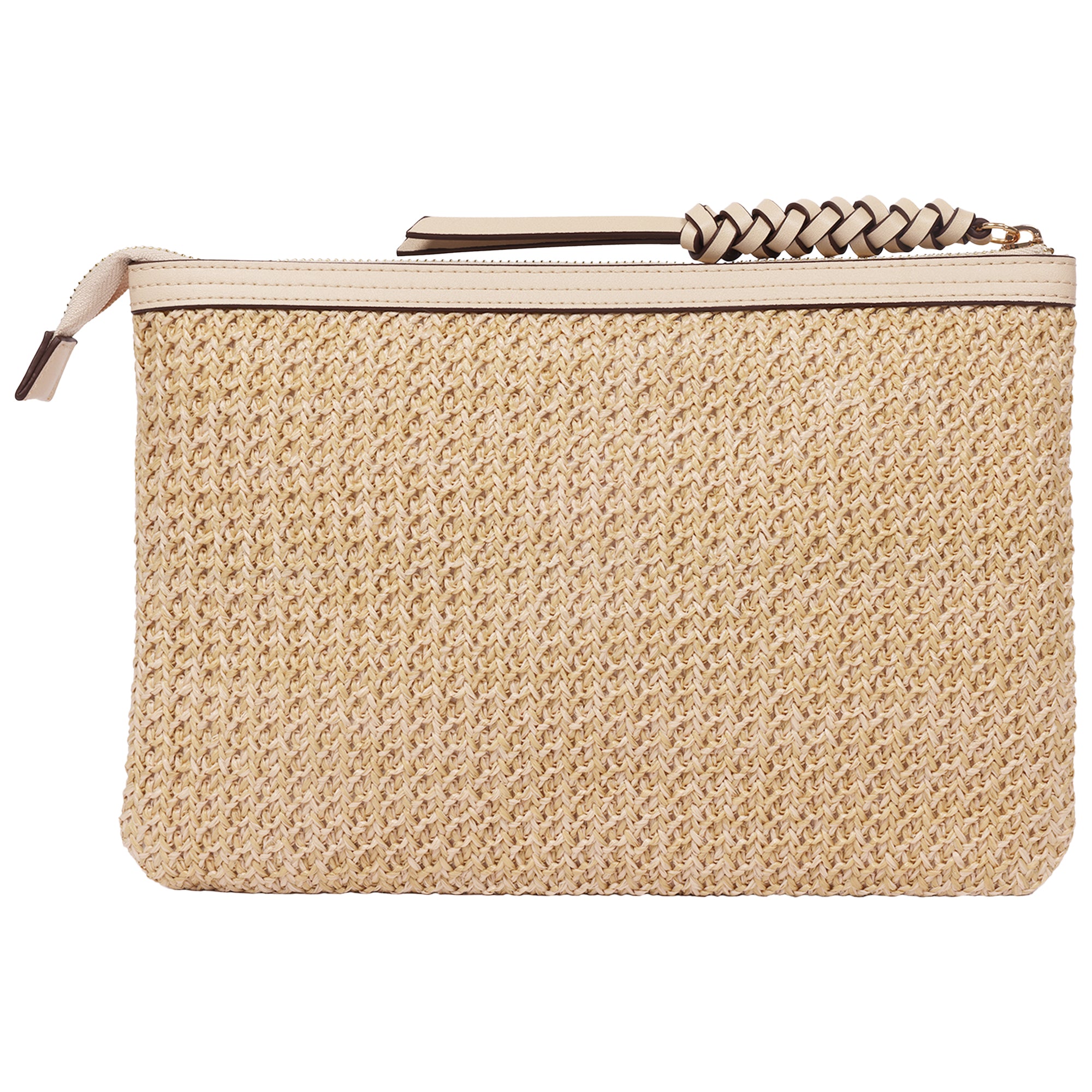 Tommy Bahama Happy Vacay Raffia Clutch – Woven Straw Zip Pouch with Embroidered Lettering
