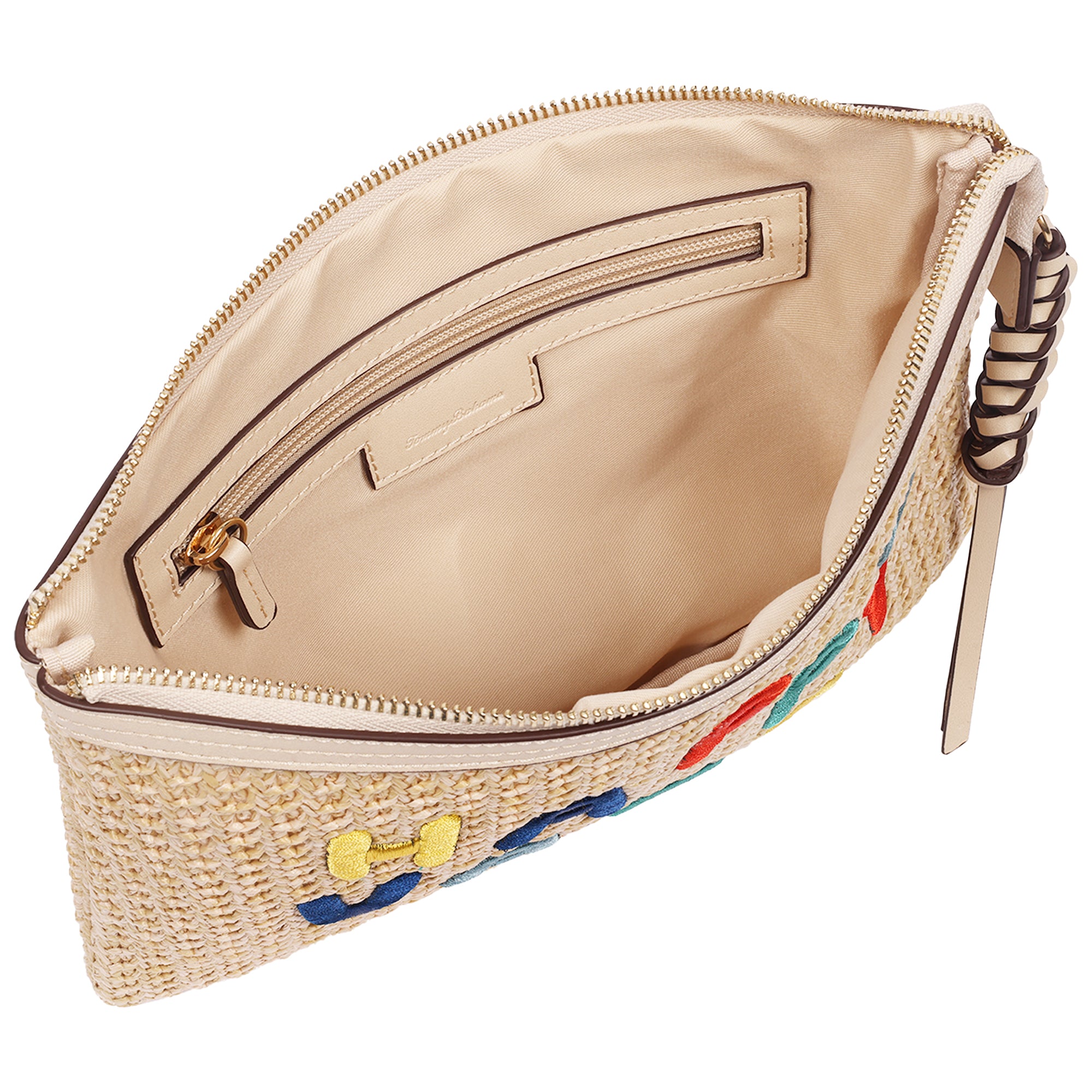 Tommy Bahama Happy Vacay Raffia Clutch – Woven Straw Zip Pouch with Embroidered Lettering