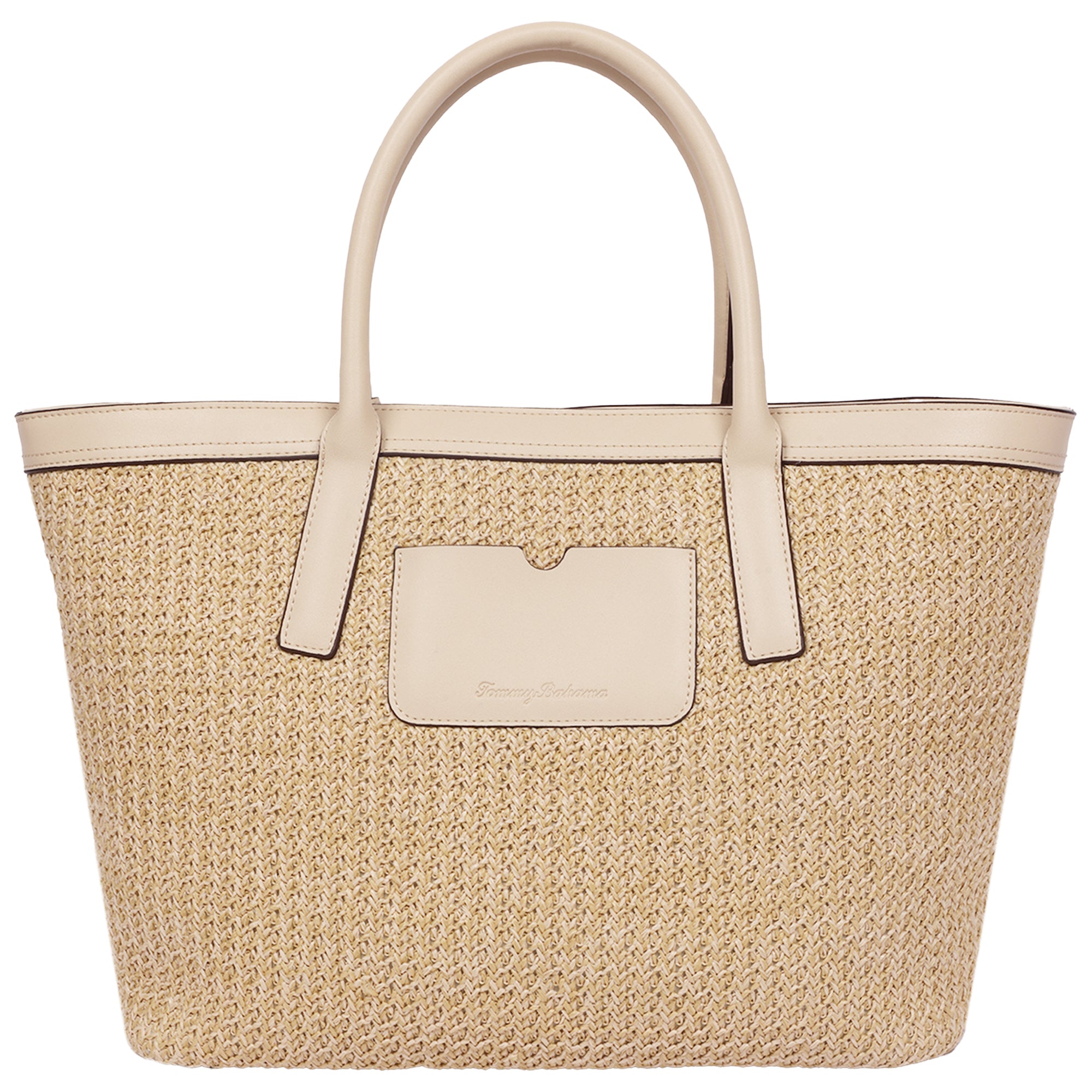 Tommy Bahama Raffia & PU Large Logo Tote – Woven Straw Beach Tote with Pineapple Charm