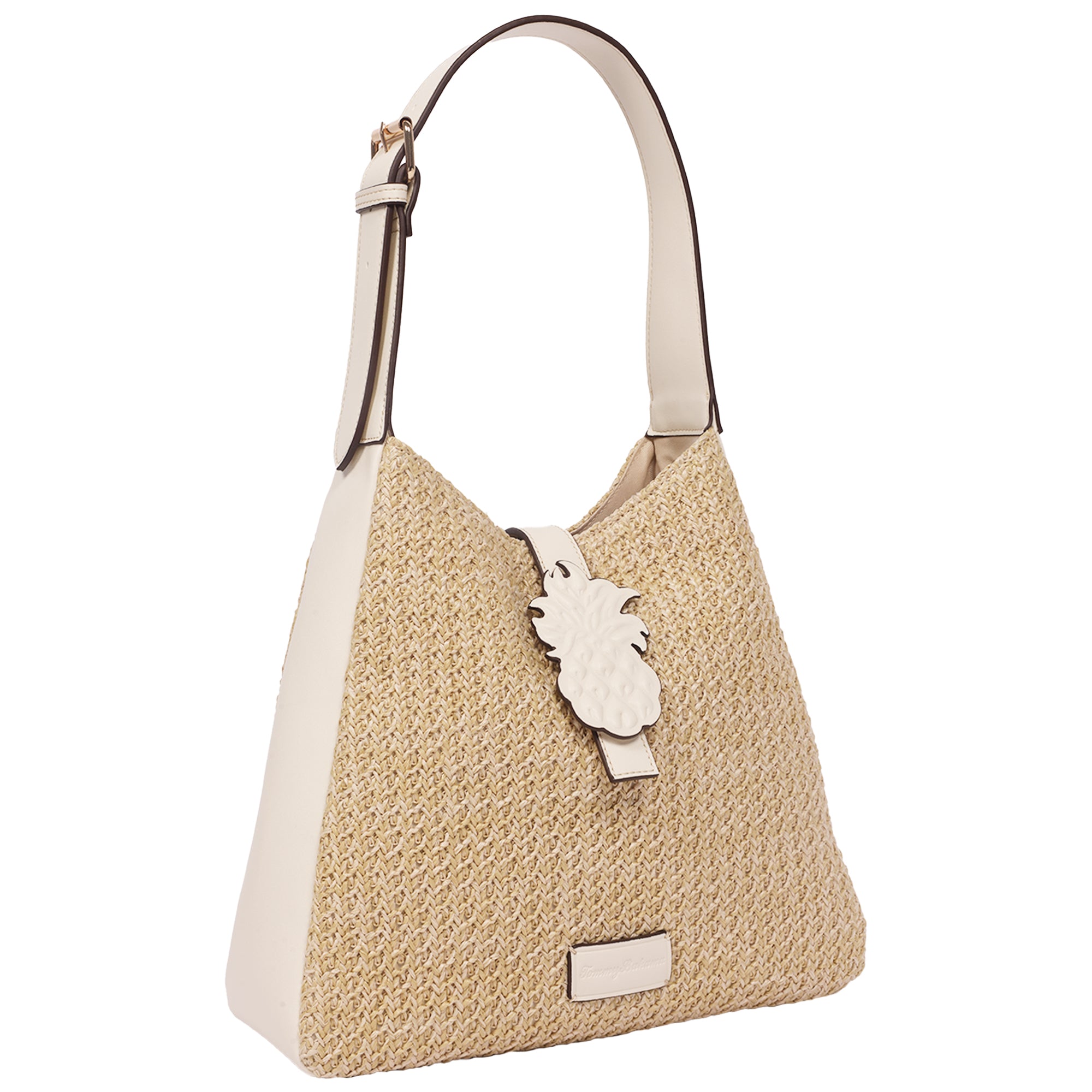 Tommy Bahama Logo Tab Raffia Hobo Bag – Woven Straw Shoulder Bag with Pineapple Accent