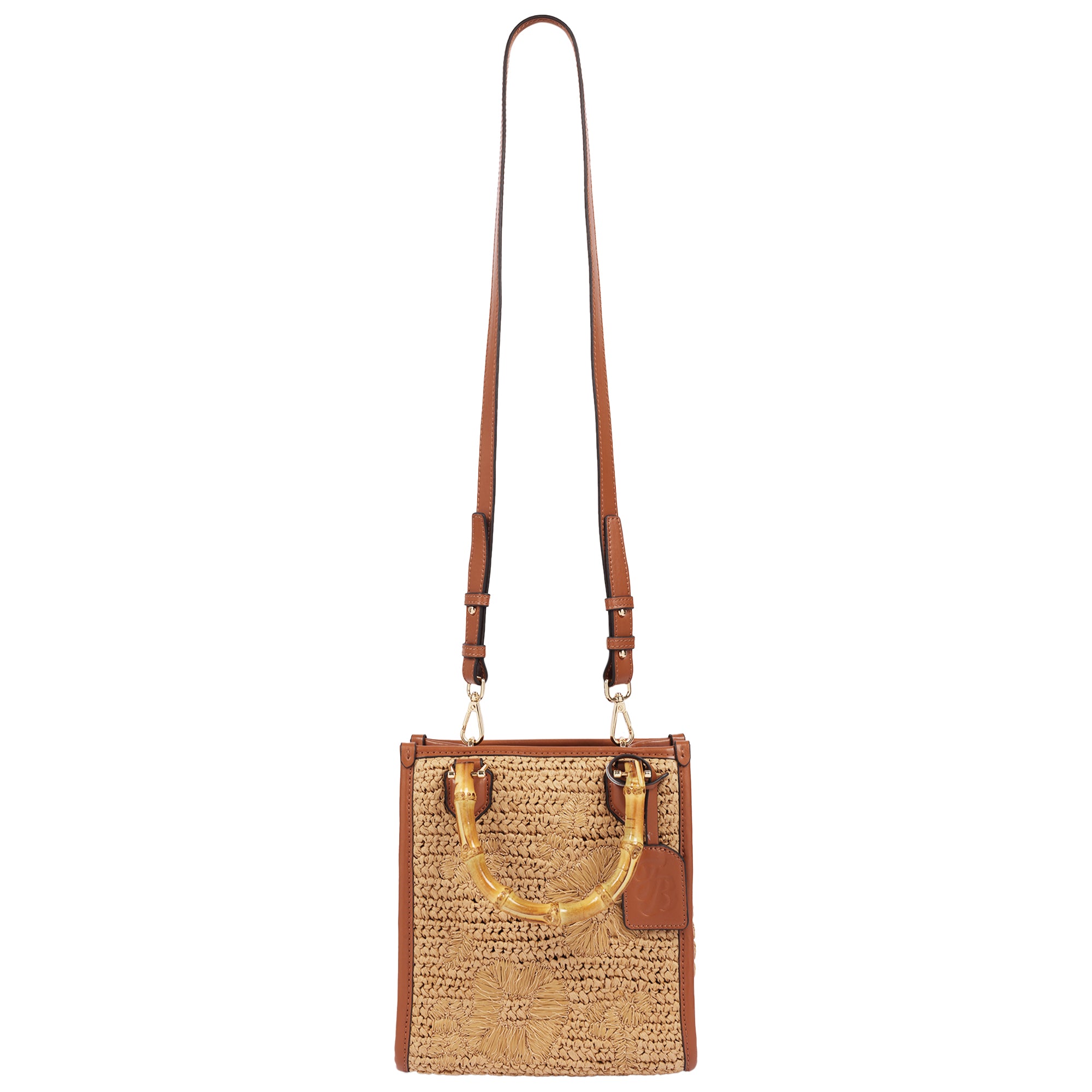 Tommy Bahama Celine Floral Embroidery Bamboo Tote – Cognac