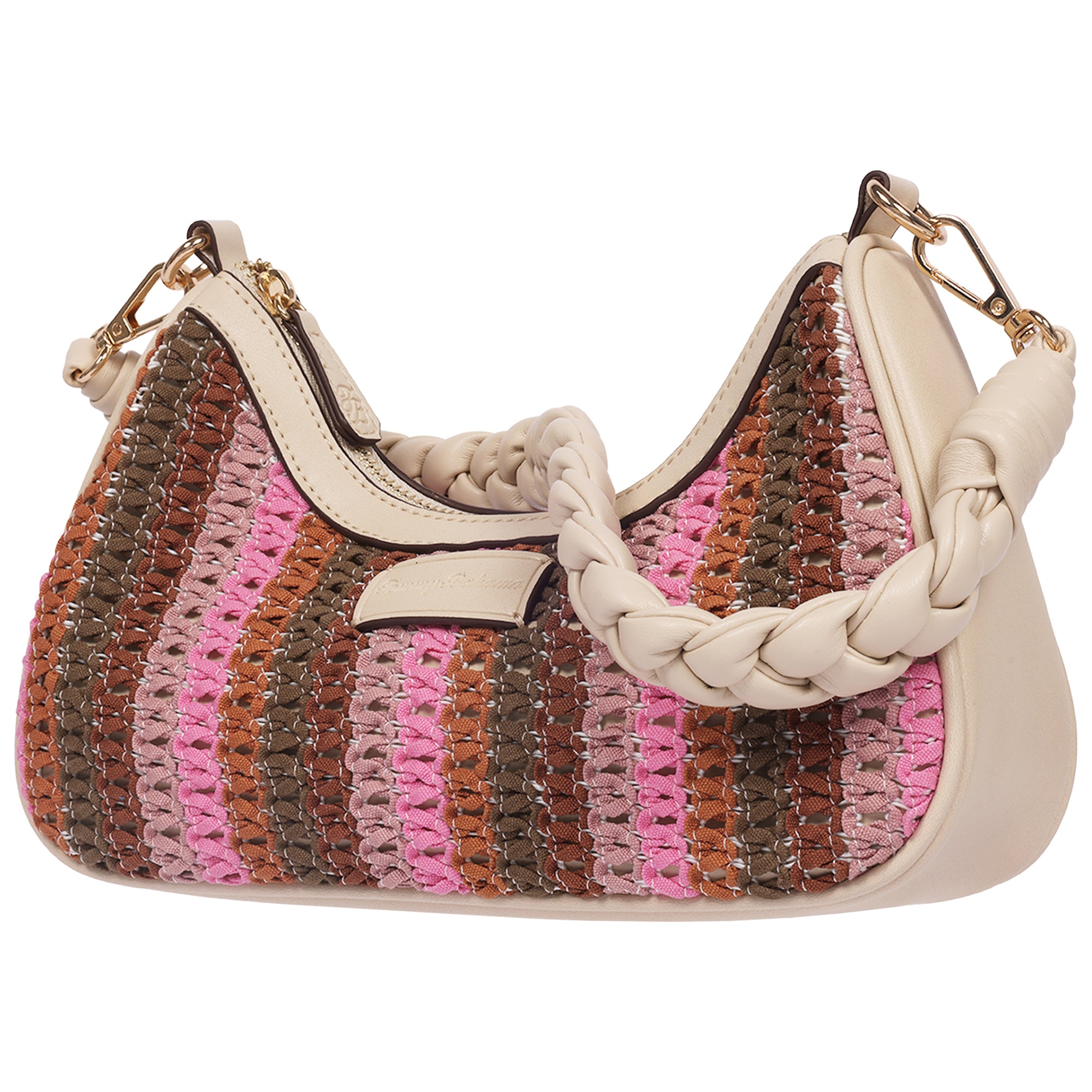 Tommy Bahama Woven Ribbon Zip Top Hobo Bag – Striped Woven Shoulder Bag with Braided Strap