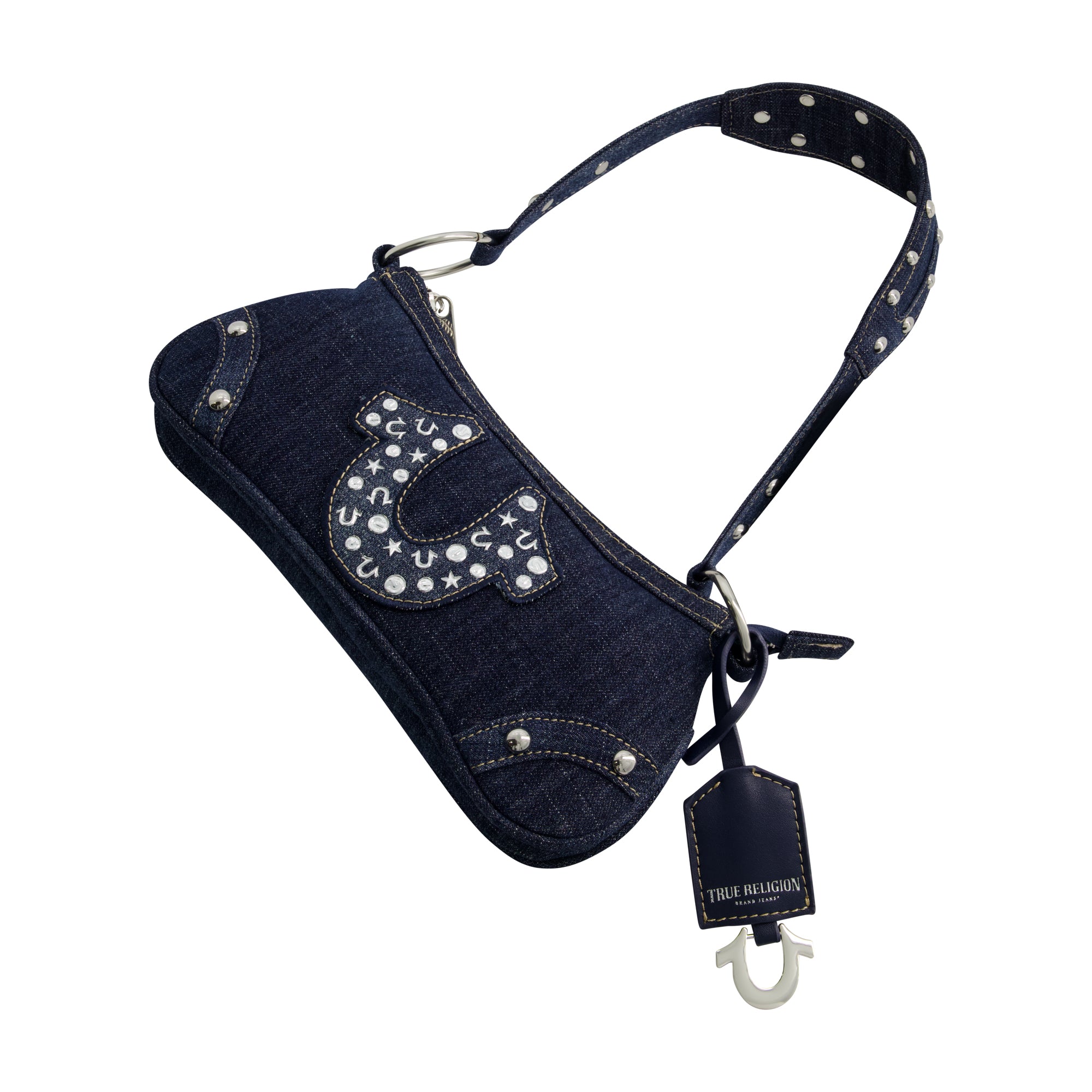 STUDDED HORSESHOE DE True Religion Horseshoe Denim shoulder bag, Denim