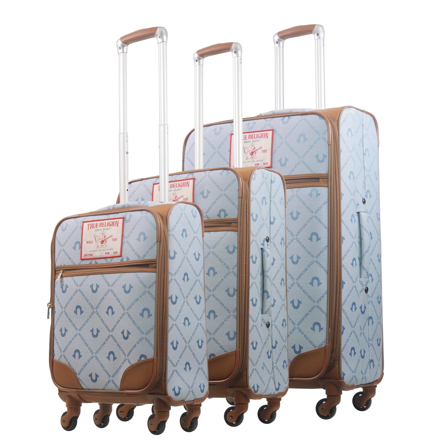 True Religion Soft Sided 3 pc spinner Luggage Set, DENIM
