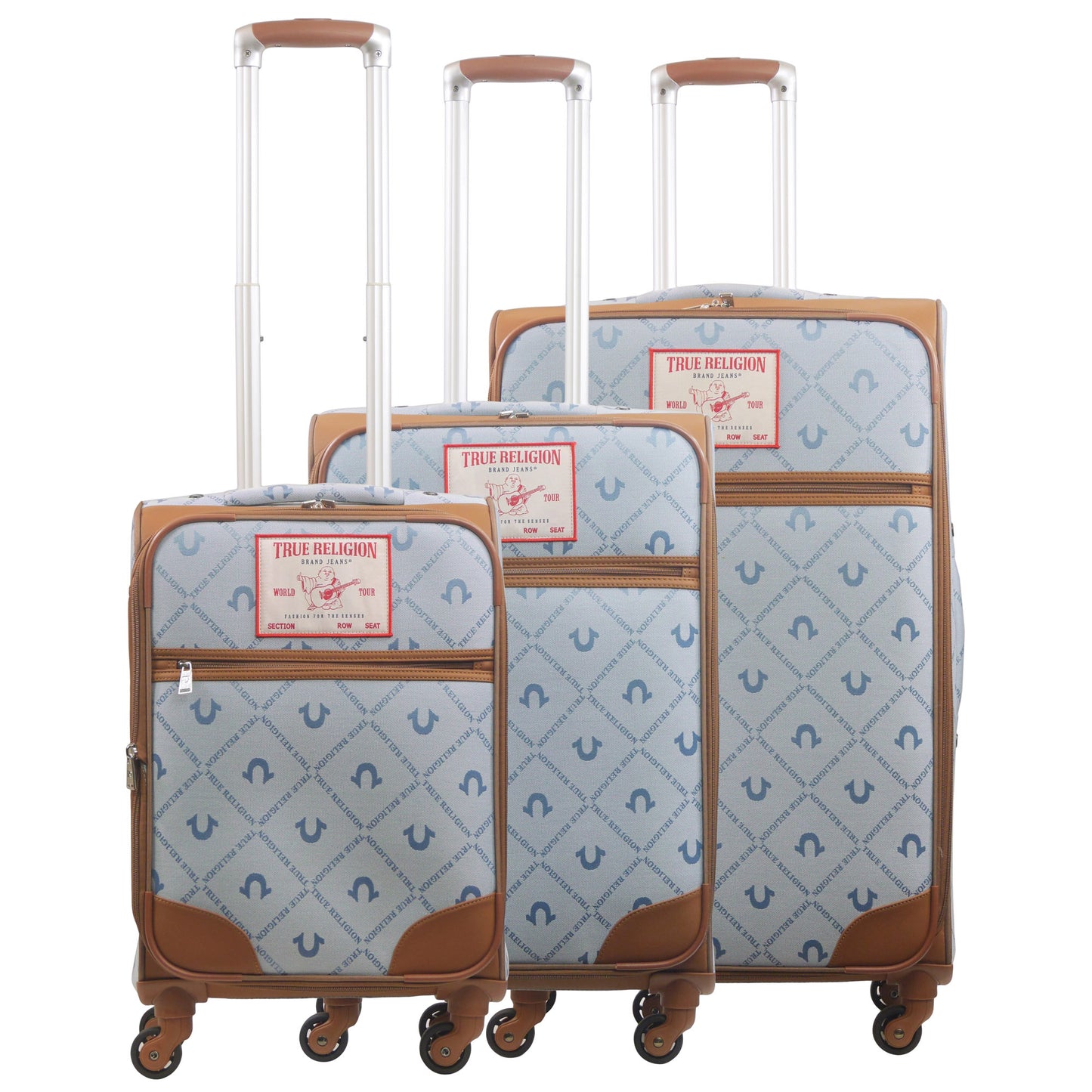 True Religion Soft Sided 3 pc spinner Luggage Set, DENIM