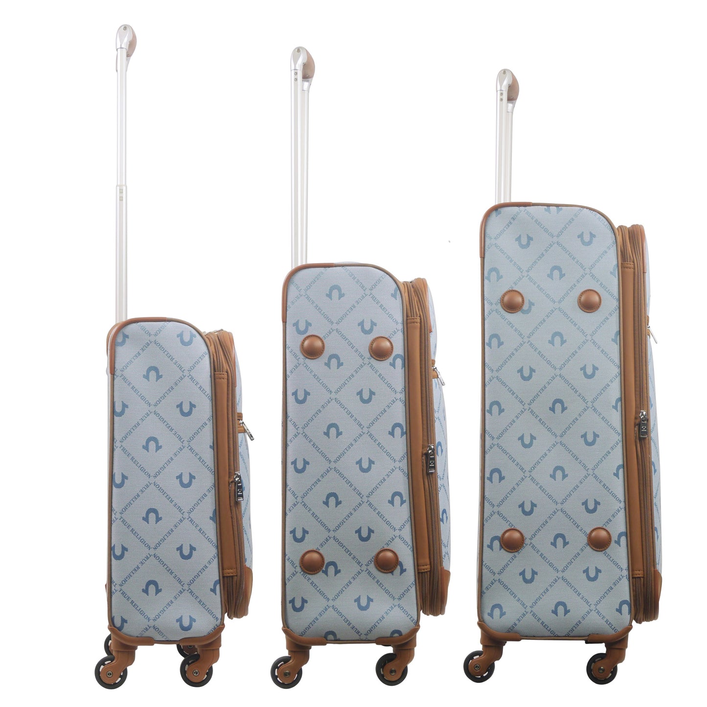 True Religion Soft Sided 3 pc spinner Luggage Set, DENIM