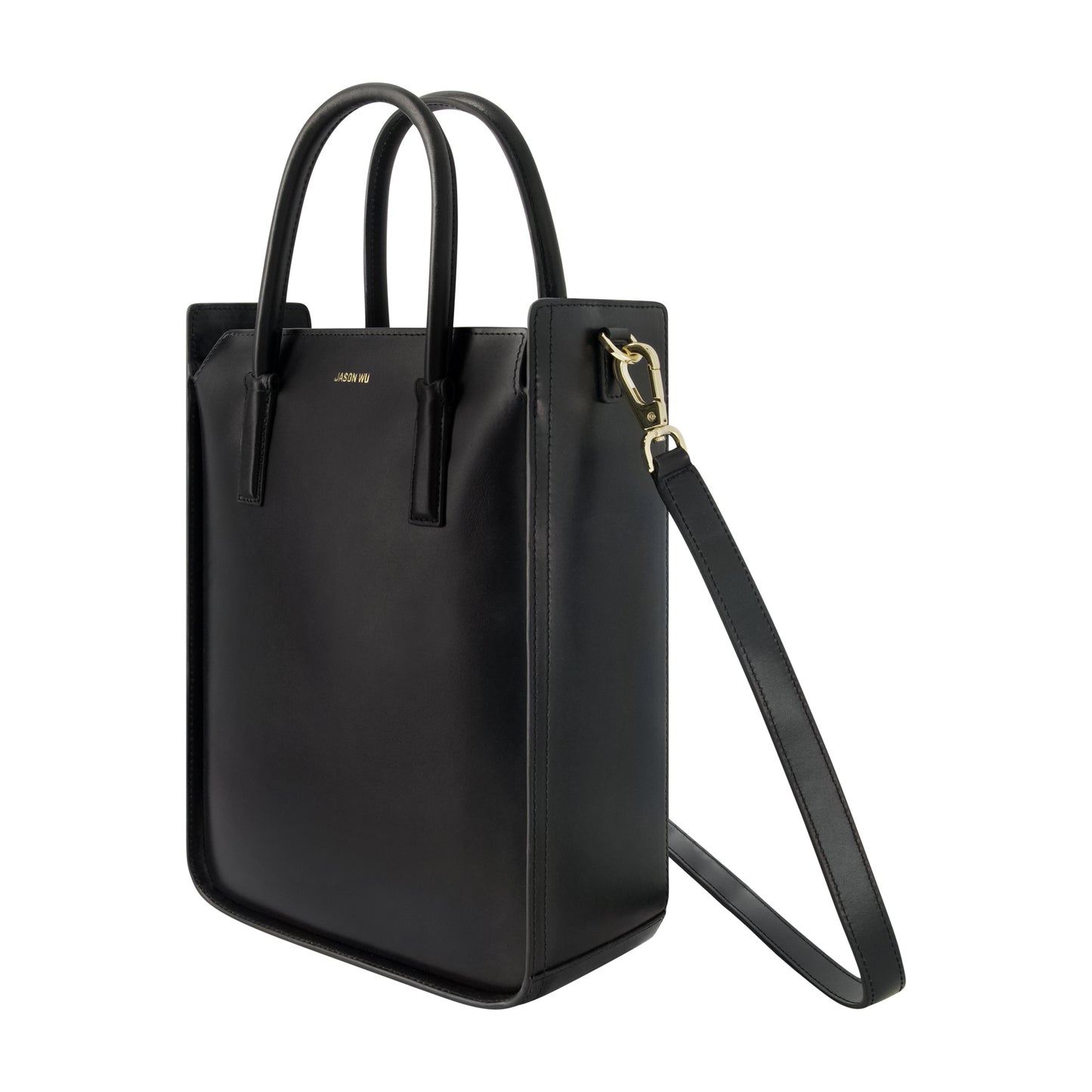 Jason Wu Structured Tote Bag with Gold Hardware and Zip Closure, BLACK