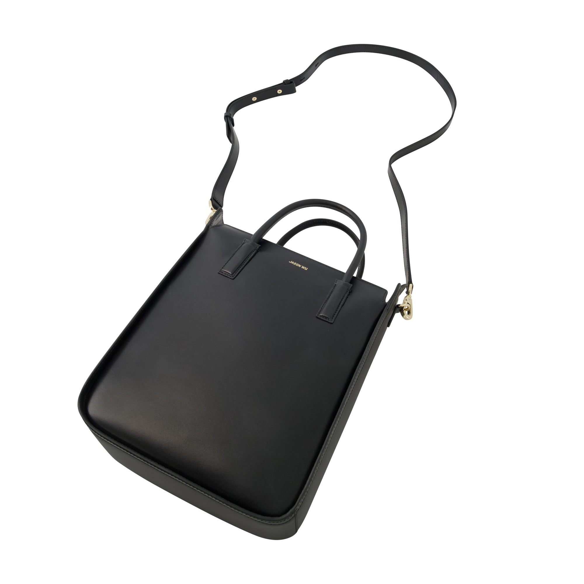 Jason Wu Structured Tote Bag with Gold Hardware and Zip Closure, BLACK