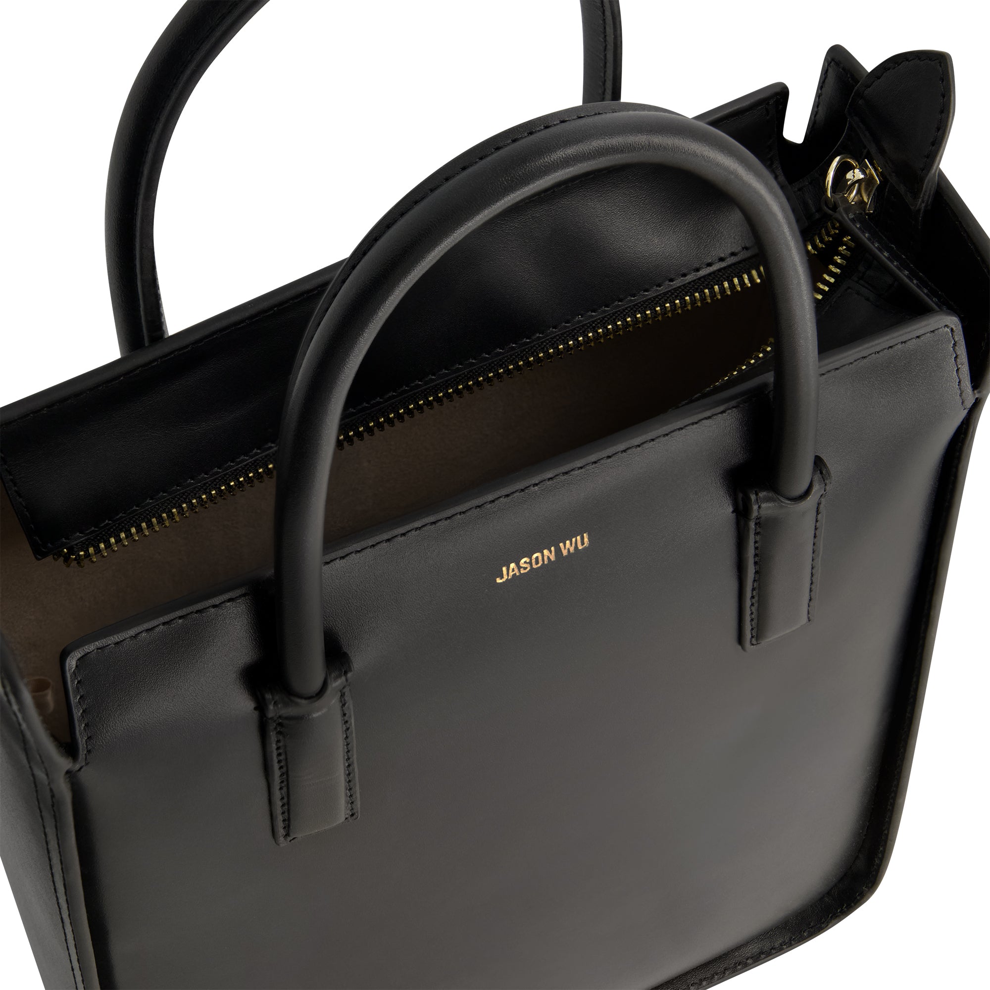 Jason Wu Structured Tote Bag with Gold Hardware and Zip Closure, BLACK