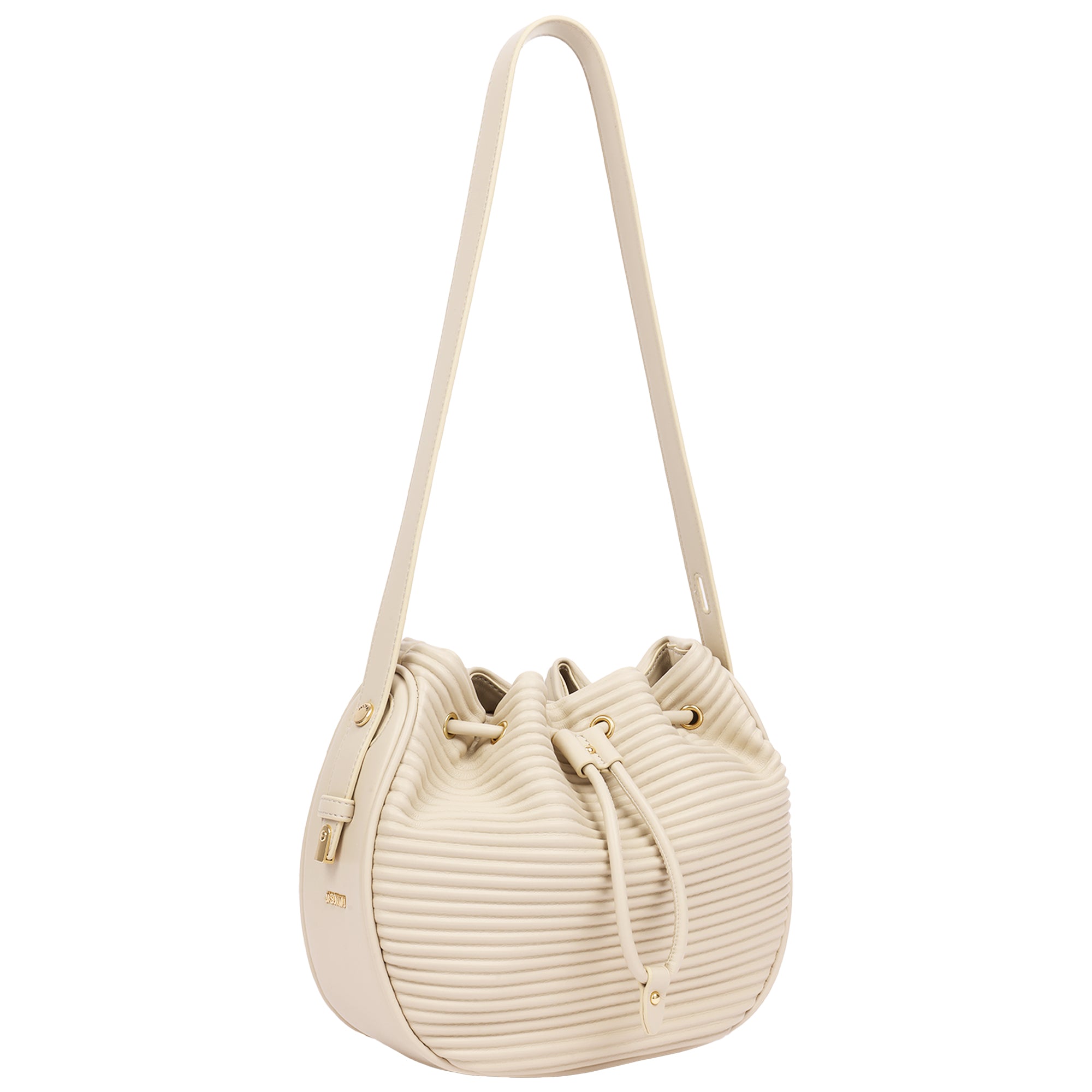 Jason Wu Haywood 3D Horizon Pleated Bucket Shoulder Bag with Drawstring Closure – Bone